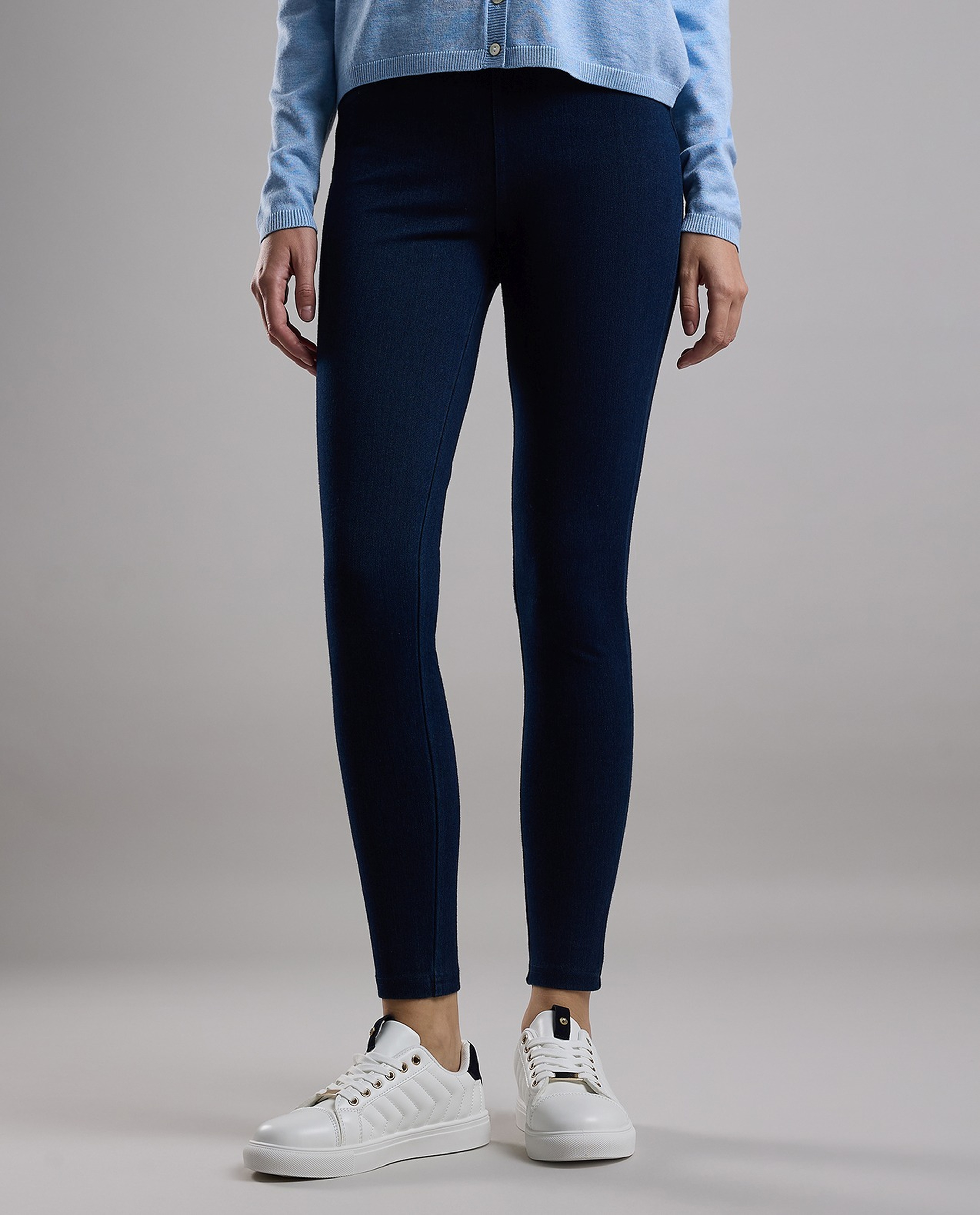 Solid Jeggings with Elastic Waist