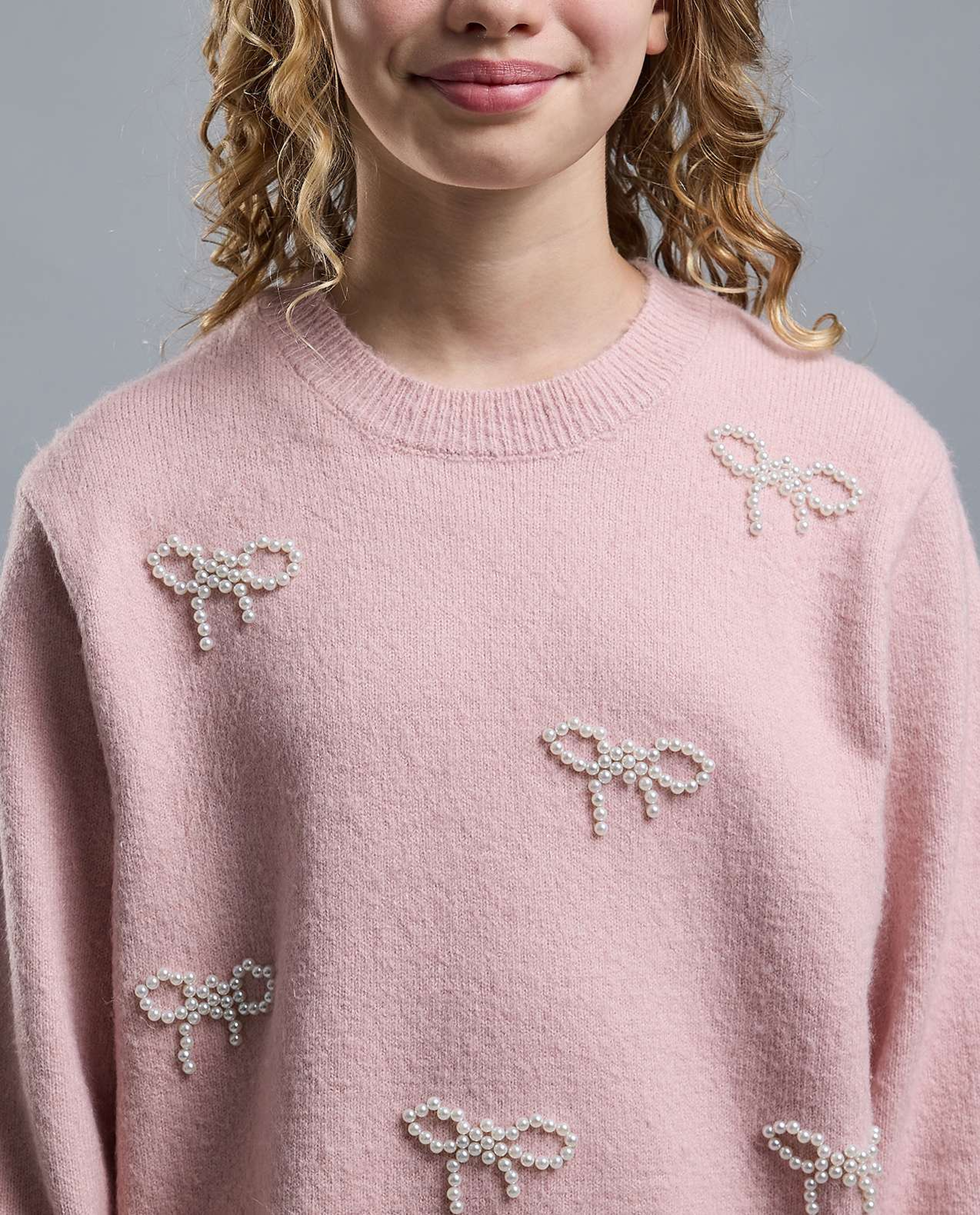 Embellished Sweater with Crew Neck and Long Sleeves