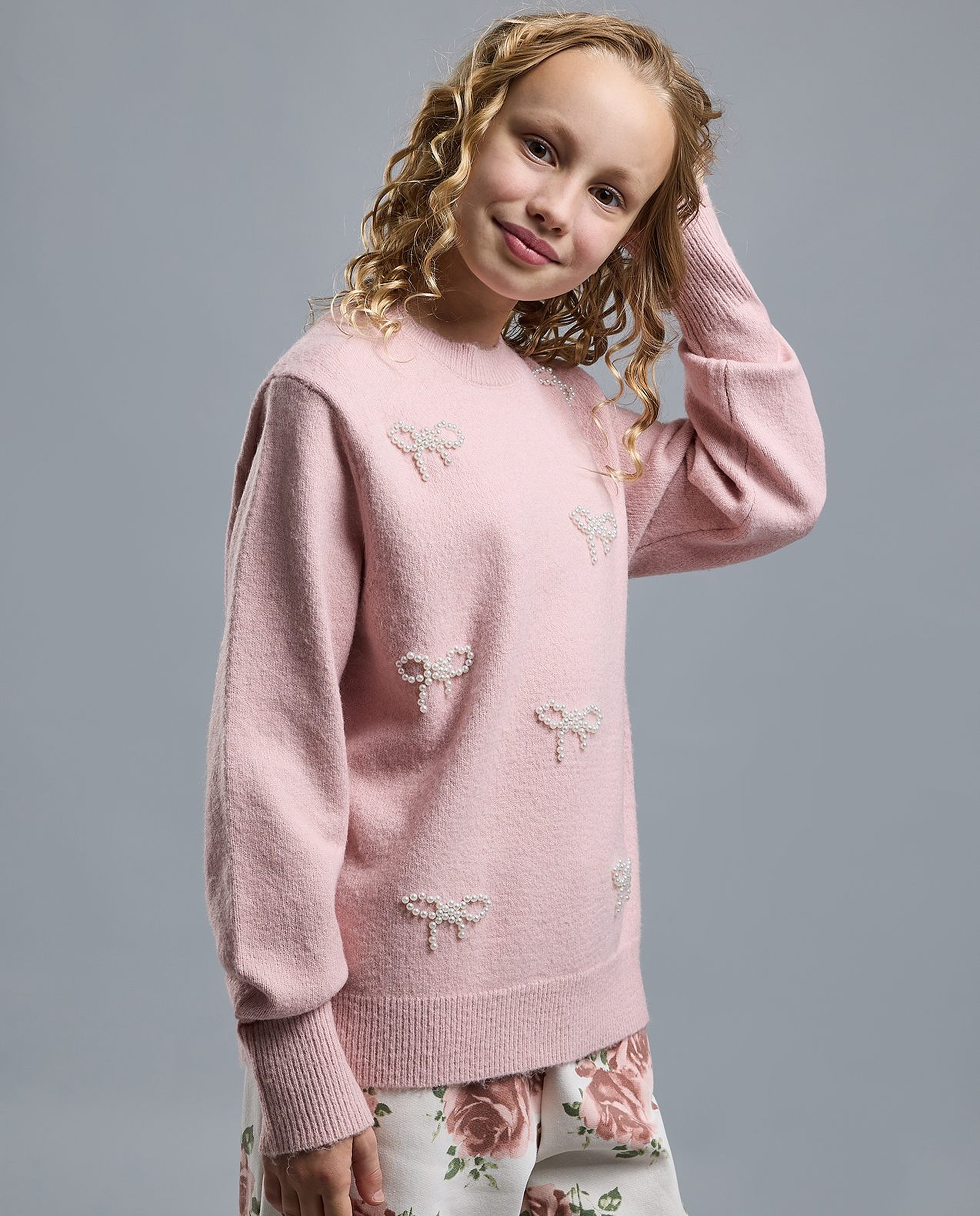 Embellished Sweater with Crew Neck and Long Sleeves