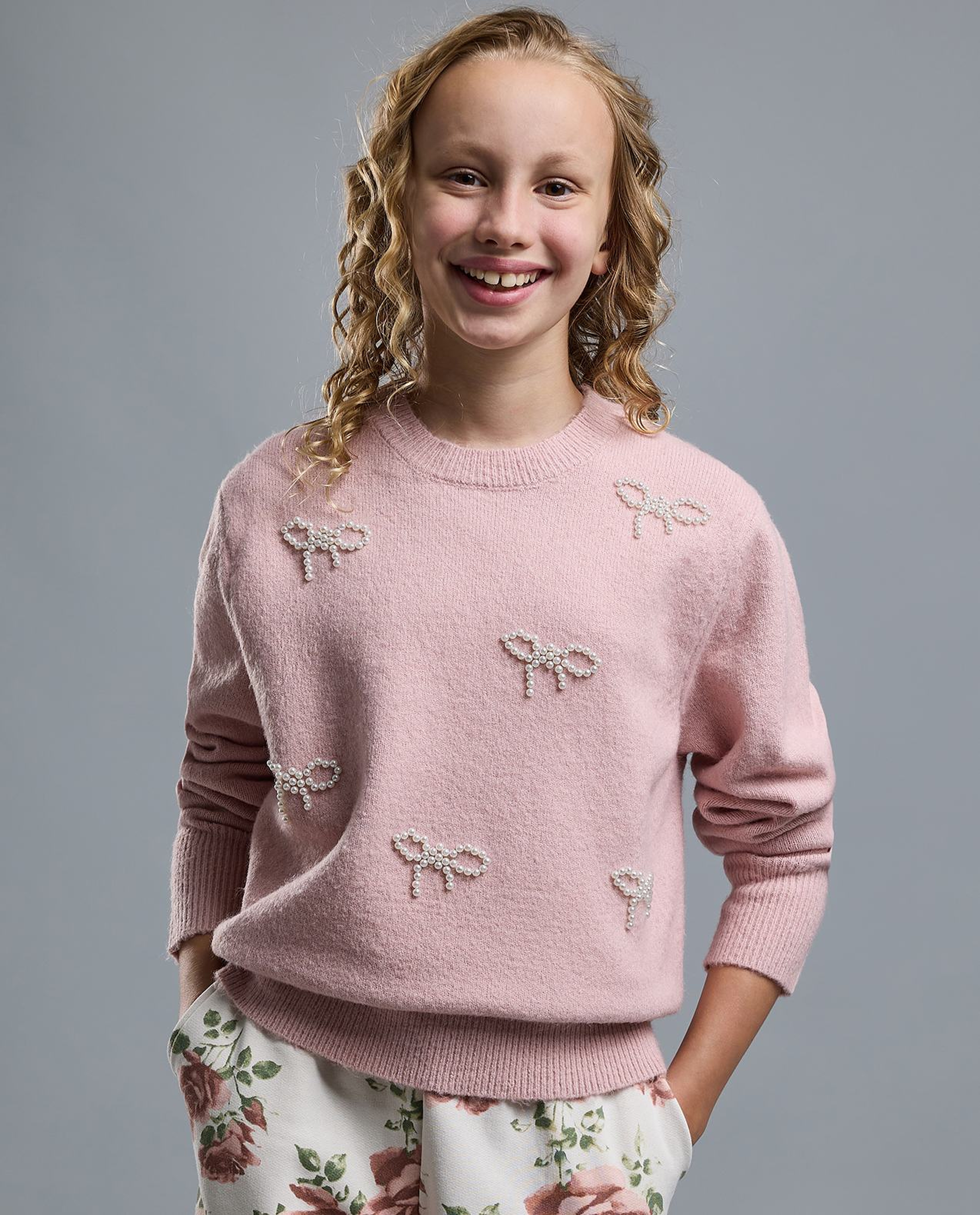 Embellished Sweater with Crew Neck and Long Sleeves