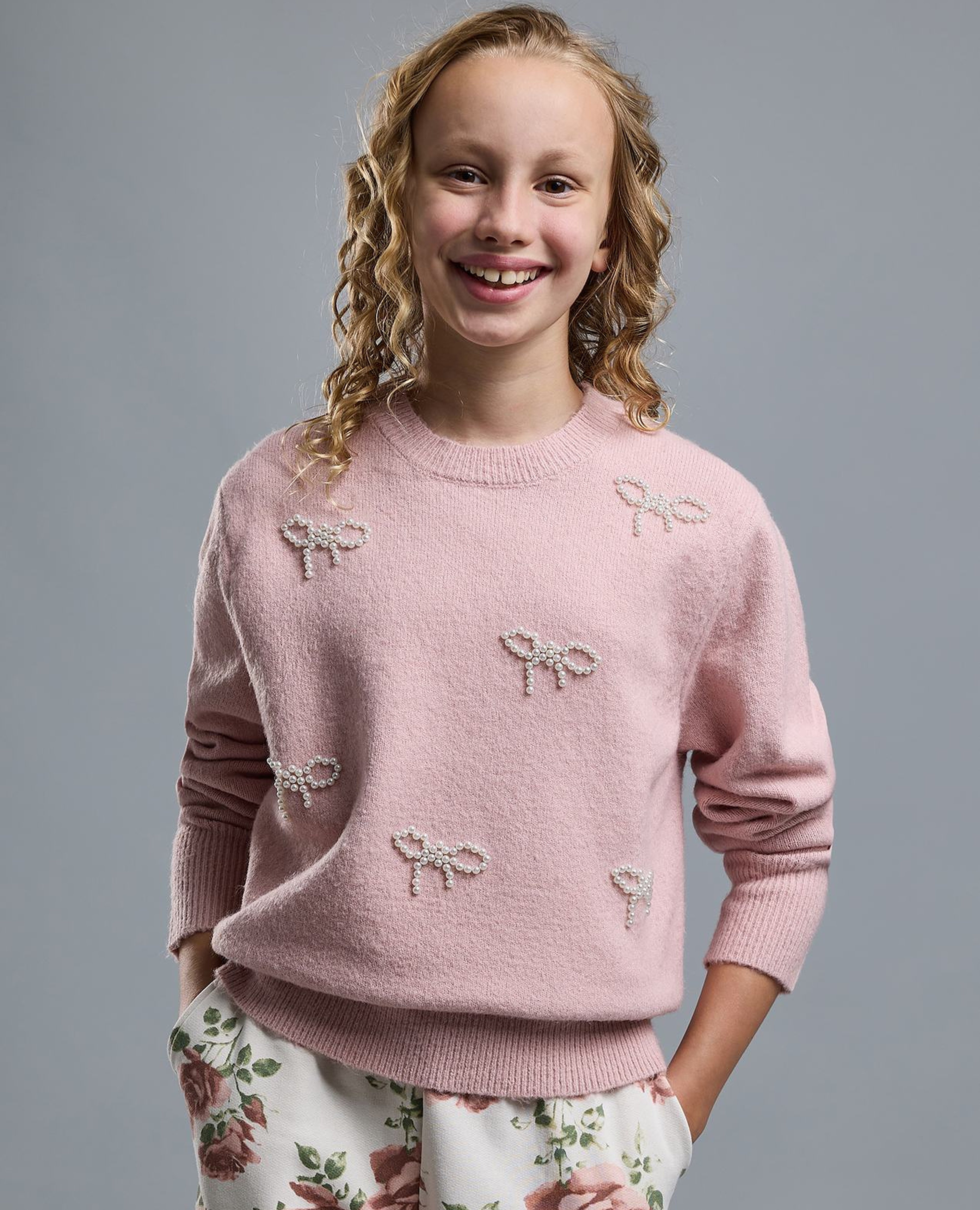 Embellished Sweater with Crew Neck and Long Sleeves