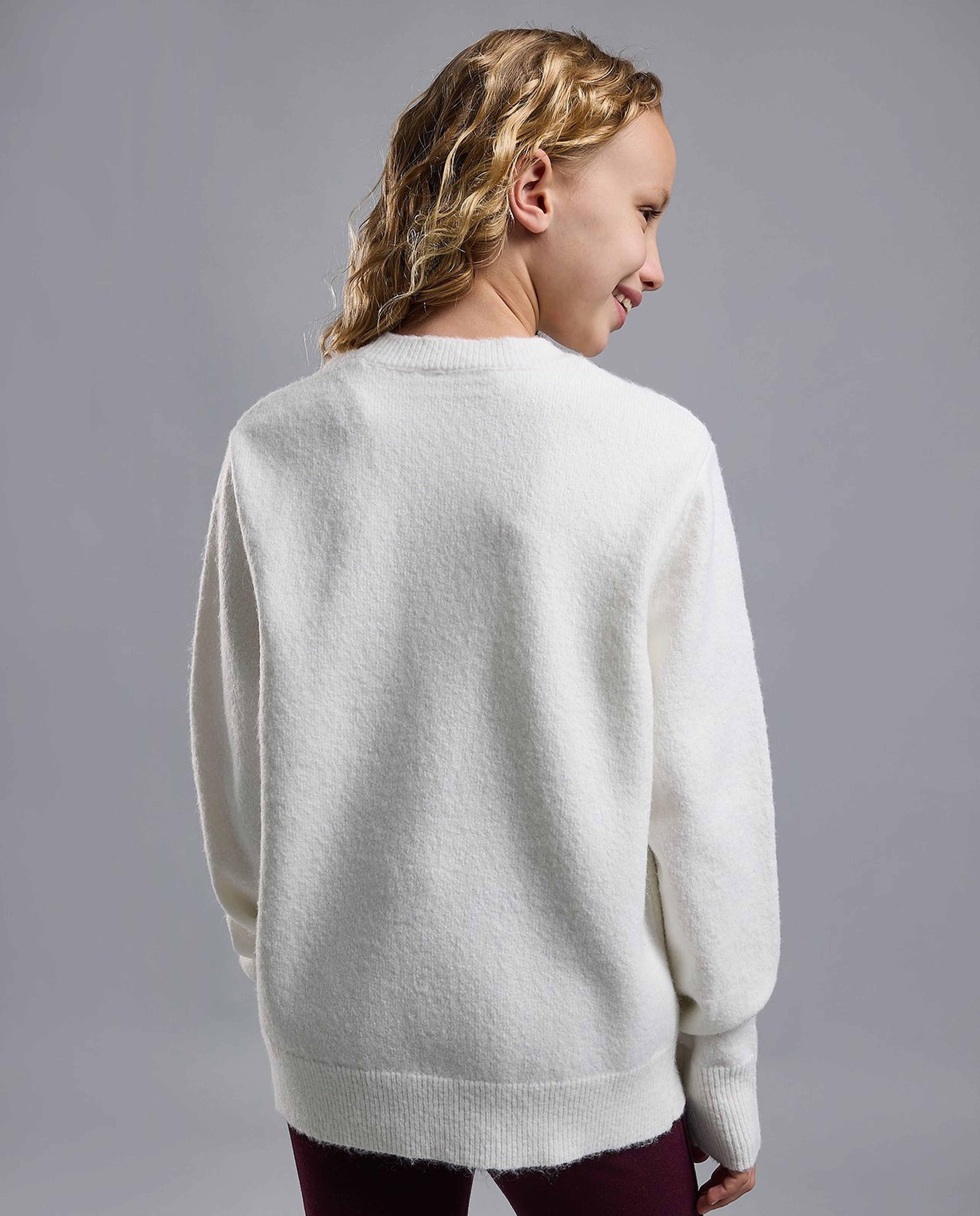 Embellished Sweater with Crew Neck and Long Sleeves