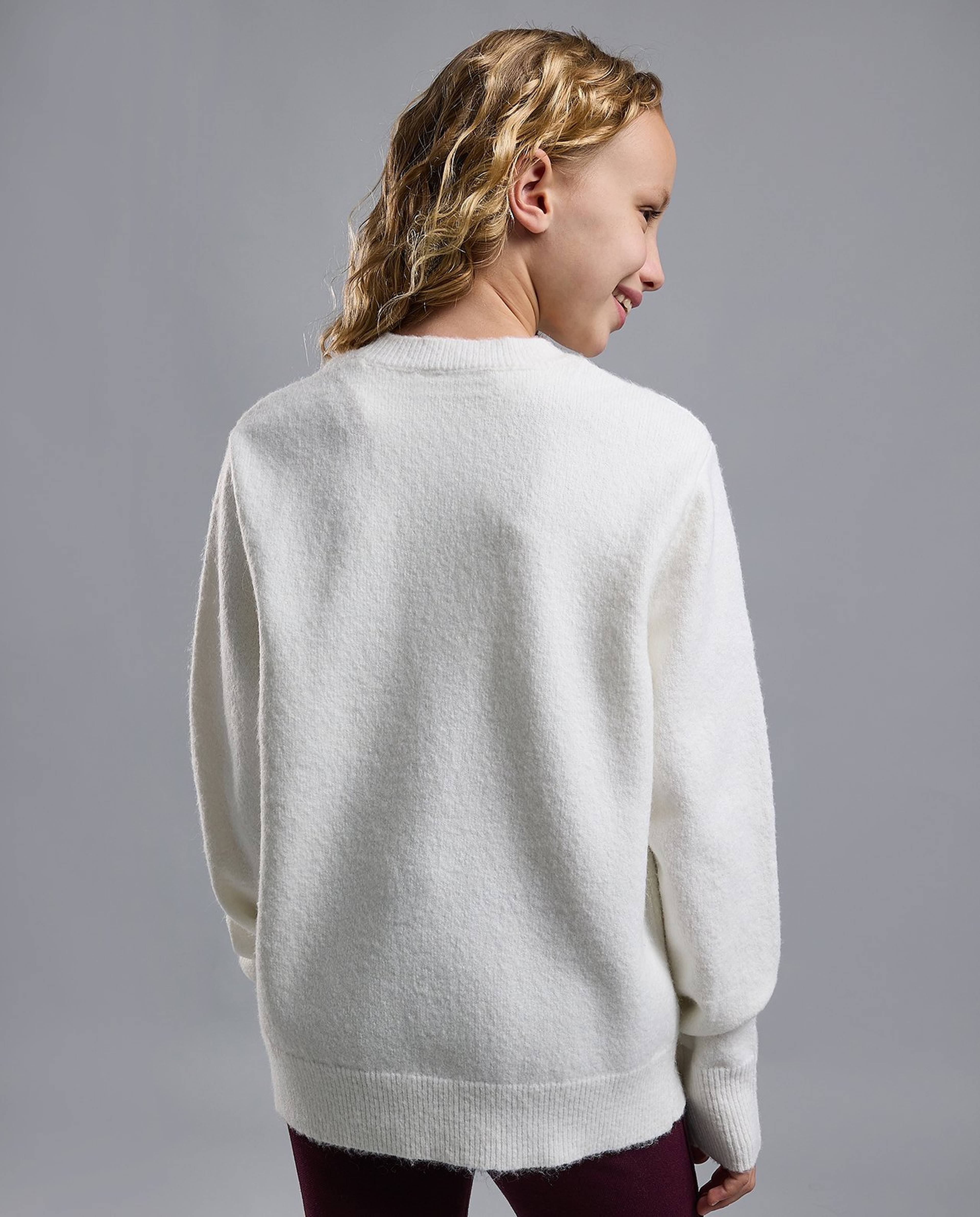 Embellished Sweater with Crew Neck and Long Sleeves