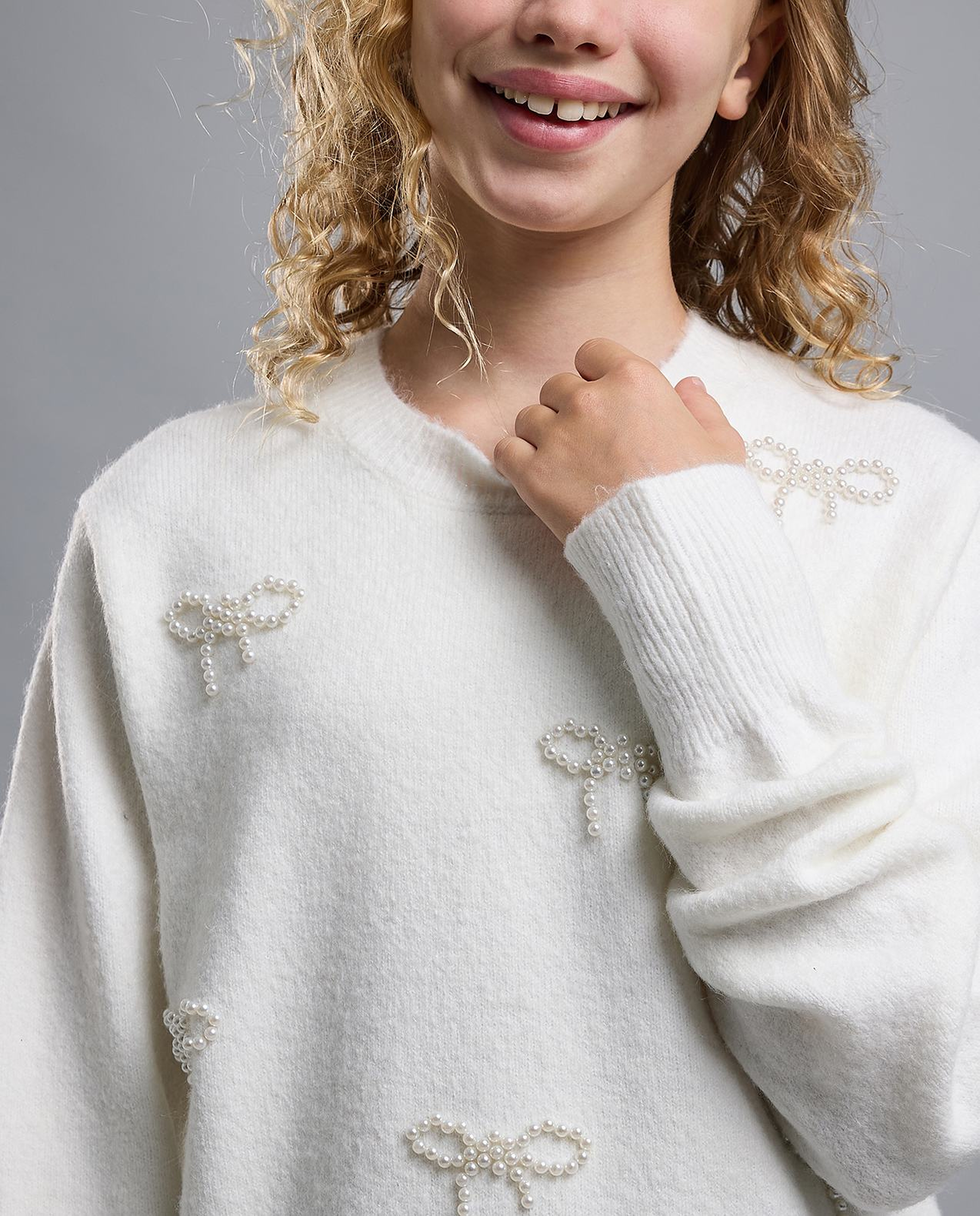 Embellished Sweater with Crew Neck and Long Sleeves
