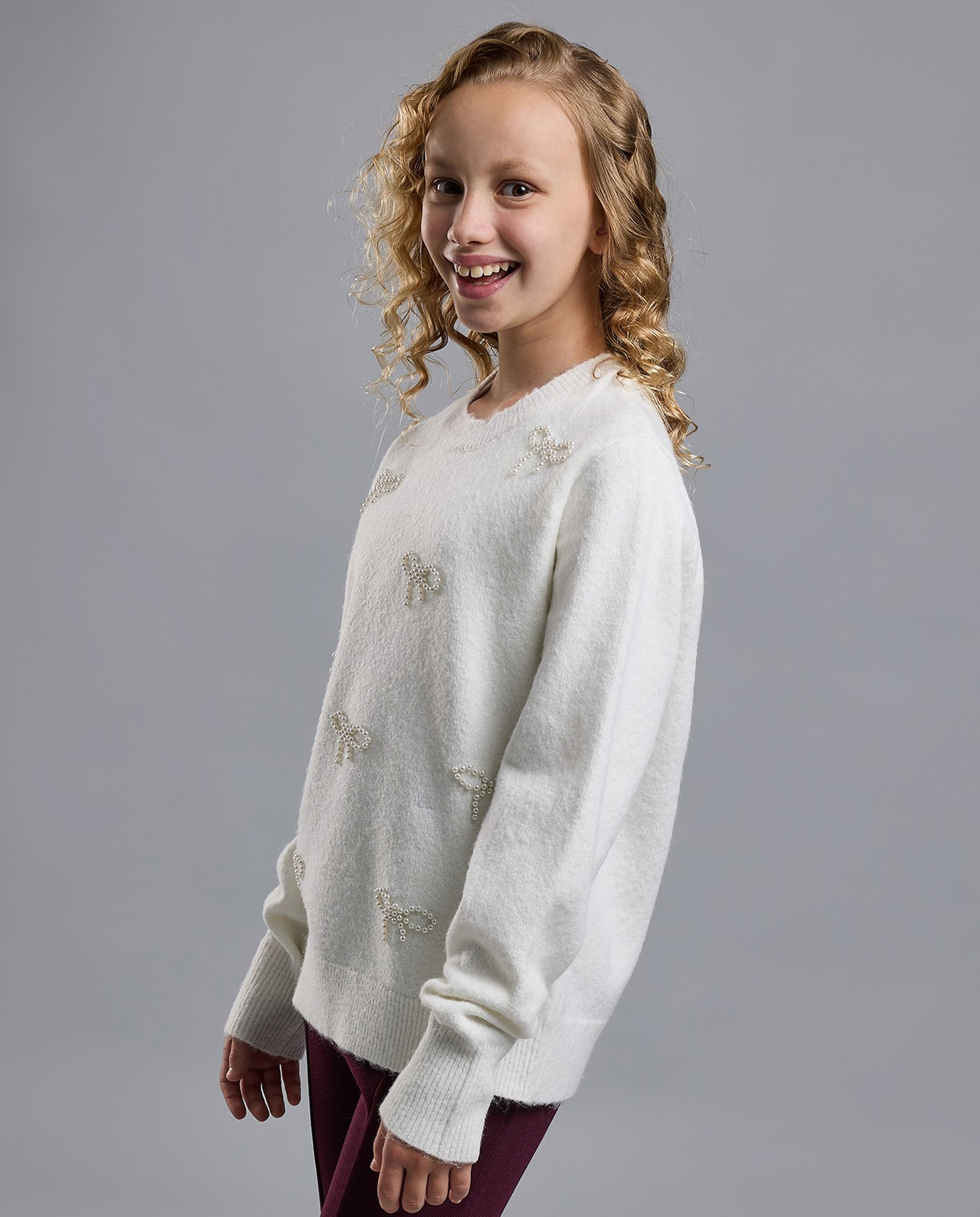 Embellished Sweater with Crew Neck and Long Sleeves