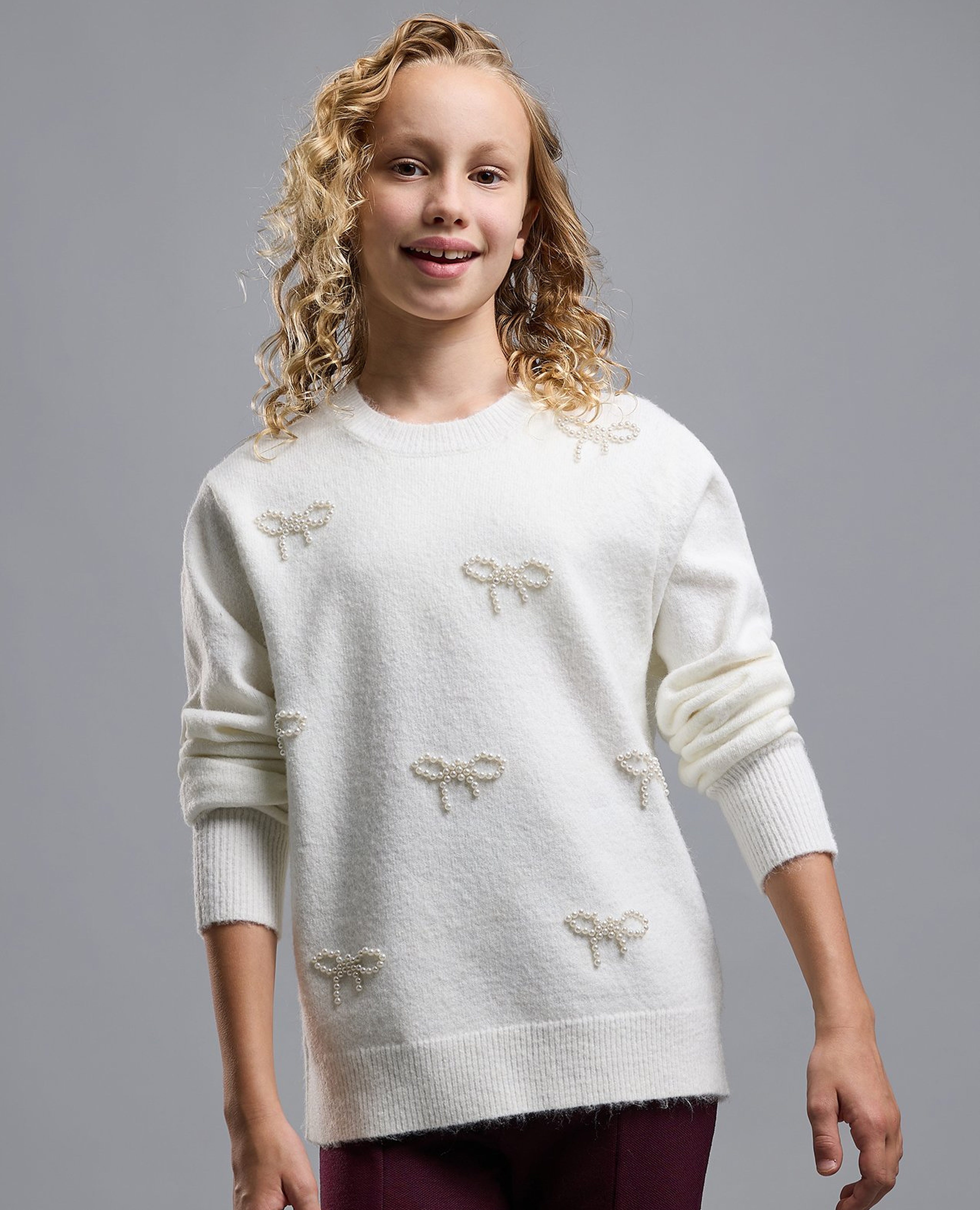 Embellished Sweater with Crew Neck and Long Sleeves