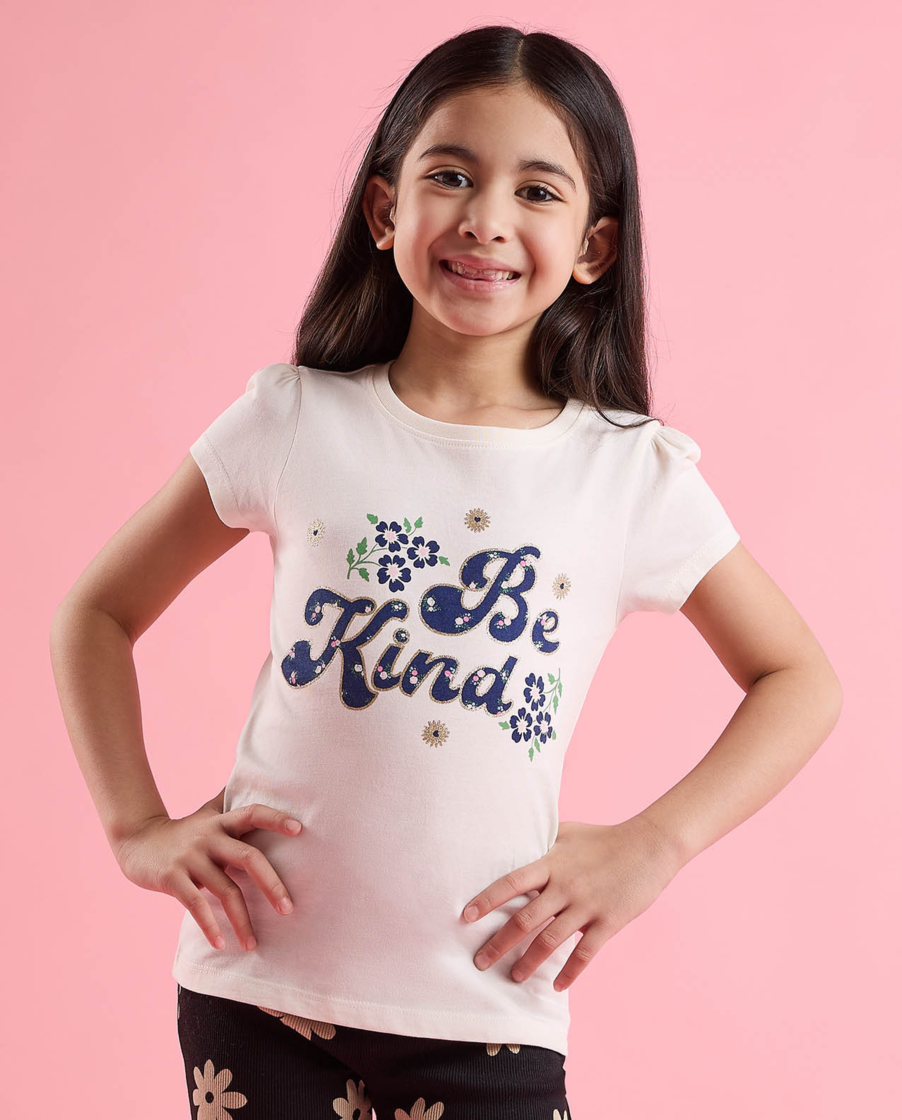 Typography Print T-Shirt with Crew Neck and Short Sleeves