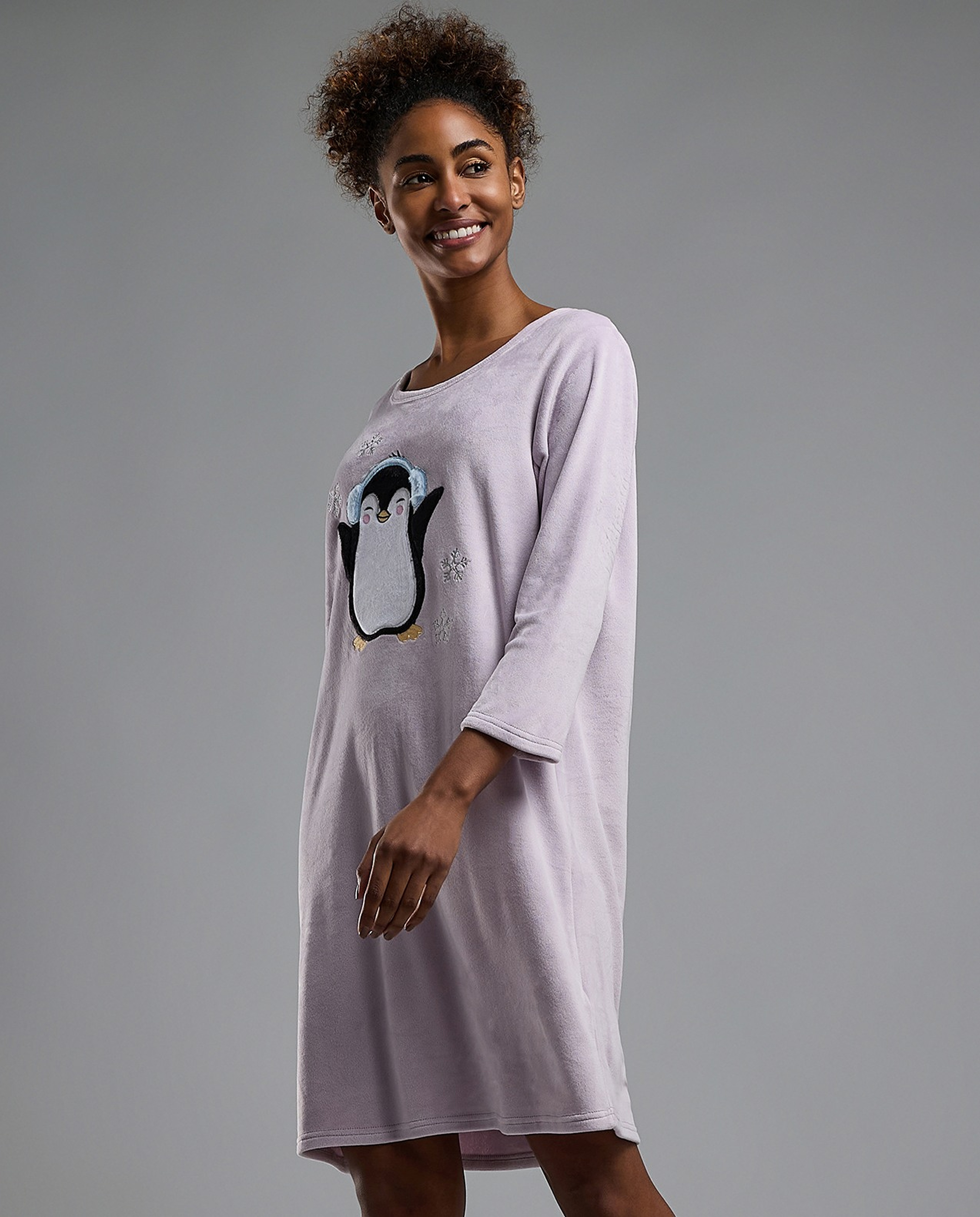 Appliqued Nightdress with Long Sleeves