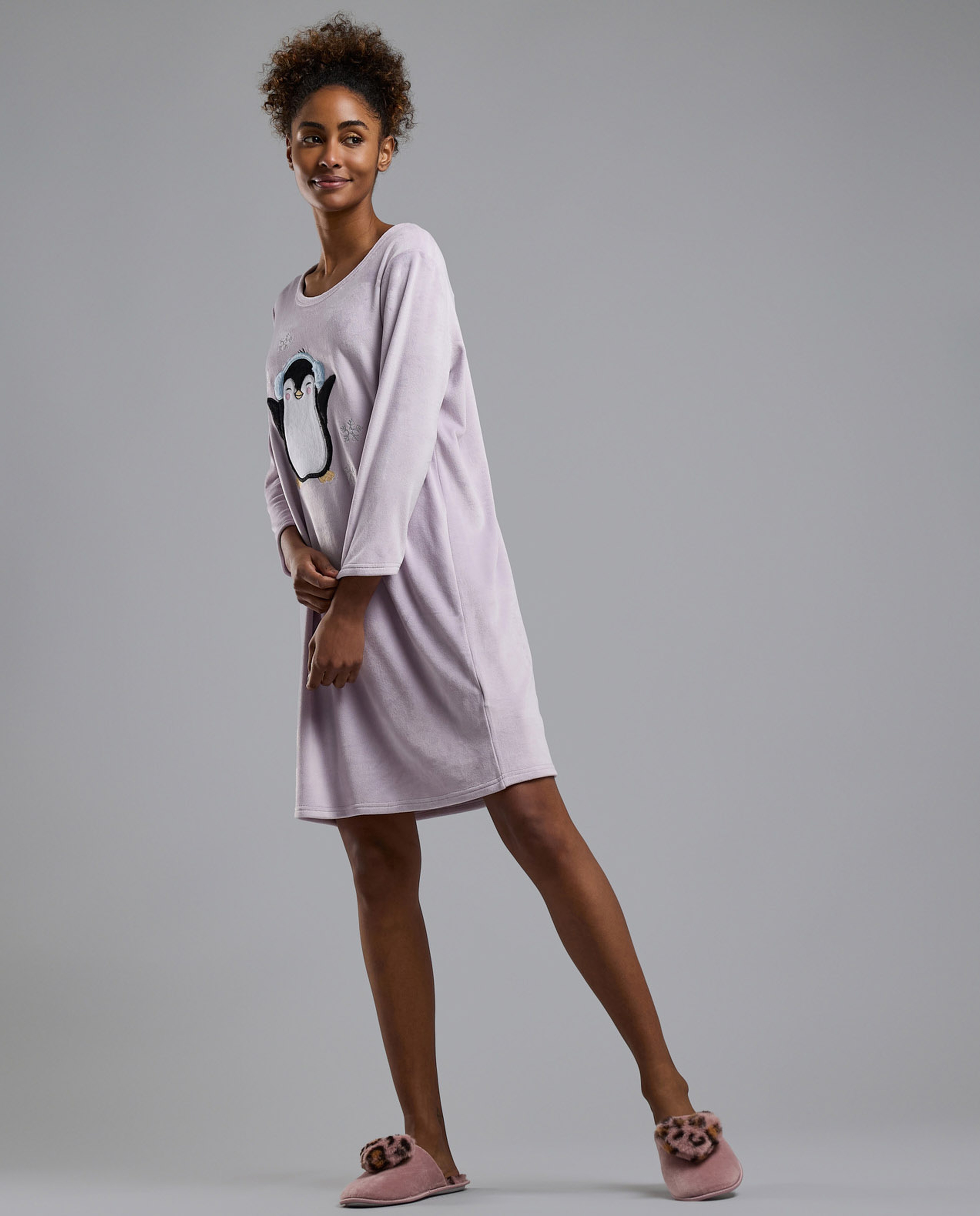 Appliqued Nightdress with Long Sleeves