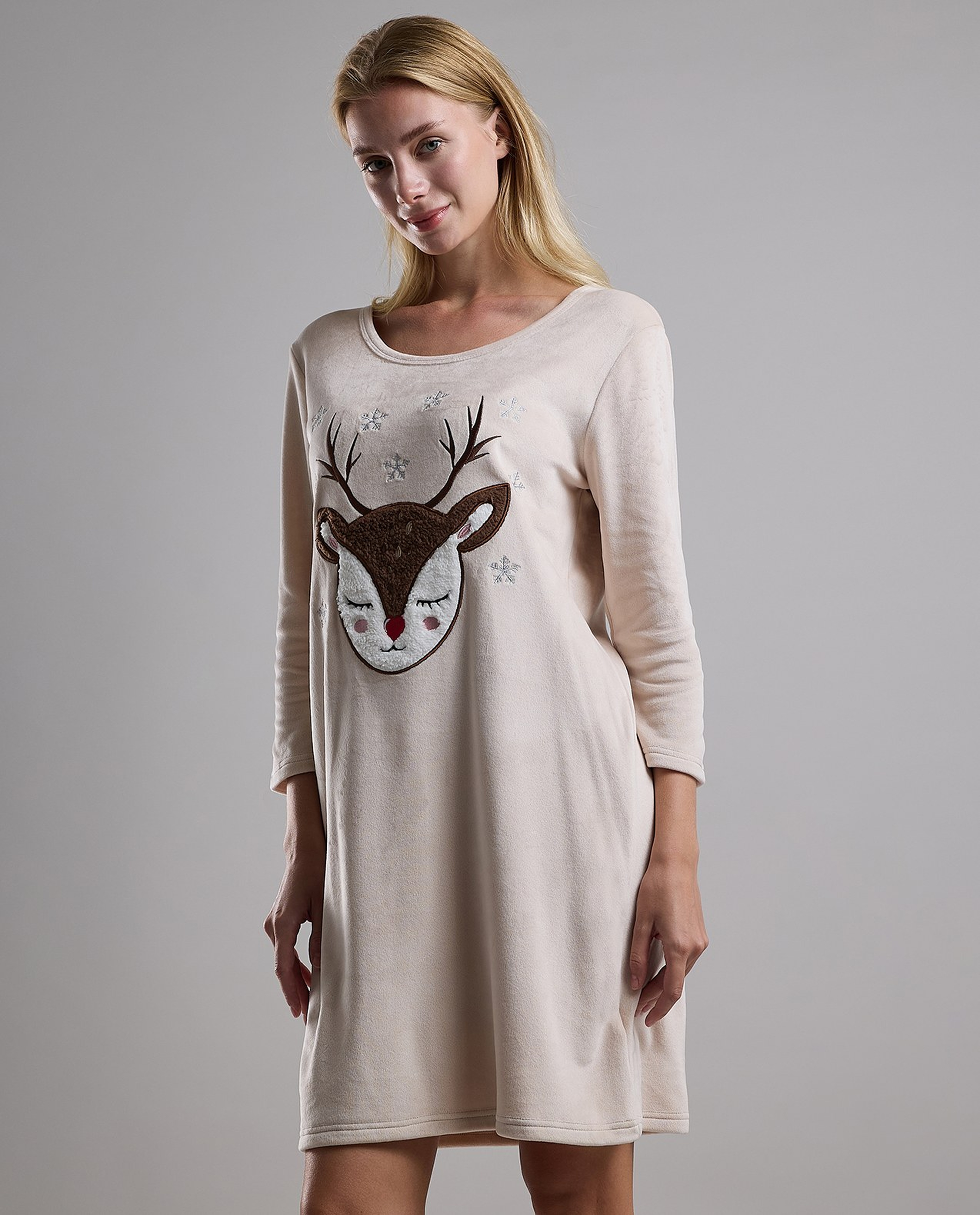 Appliqued Nightdress with Long Sleeves