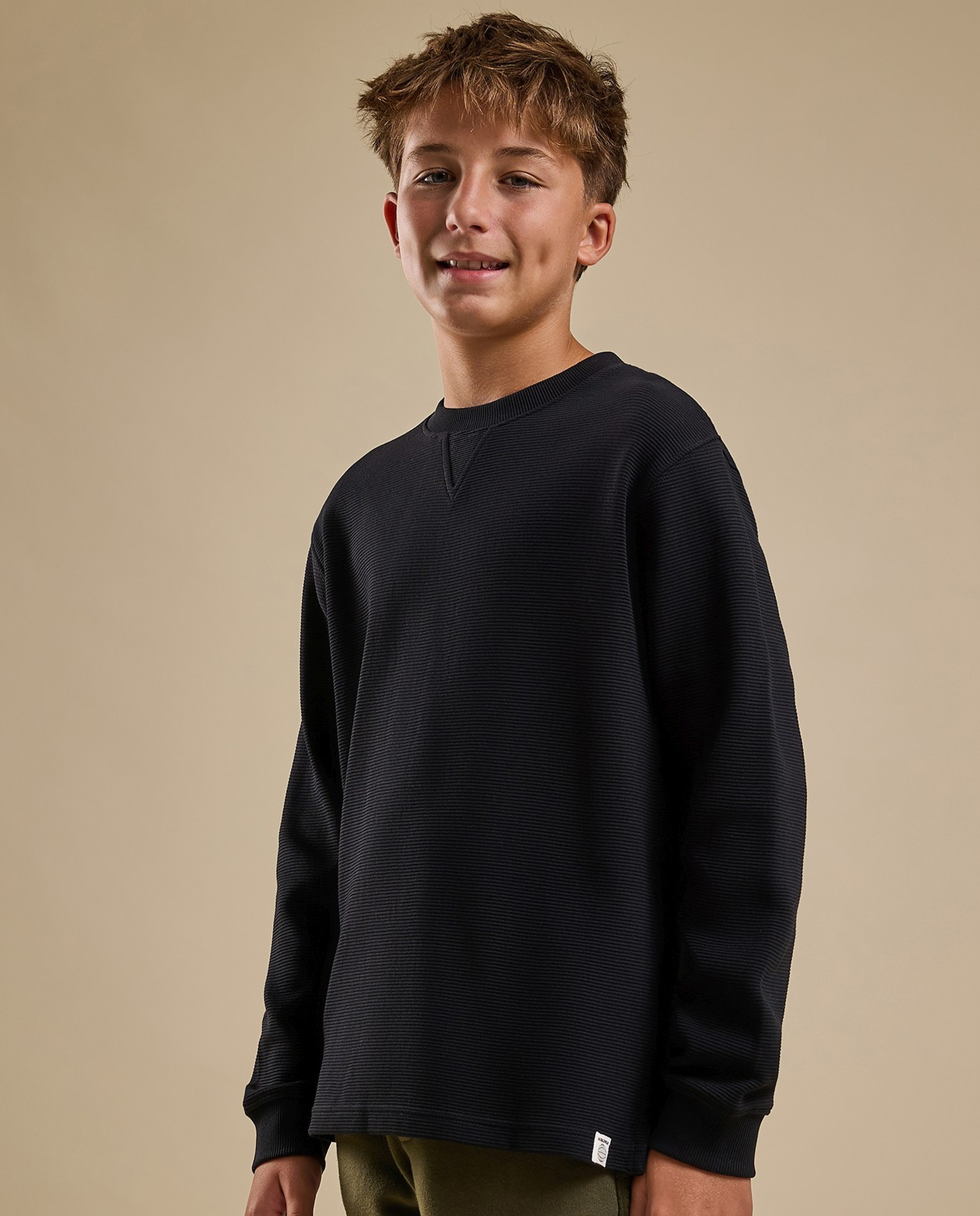 Textured Sweatshirt with Crew Neck and Long Sleeves