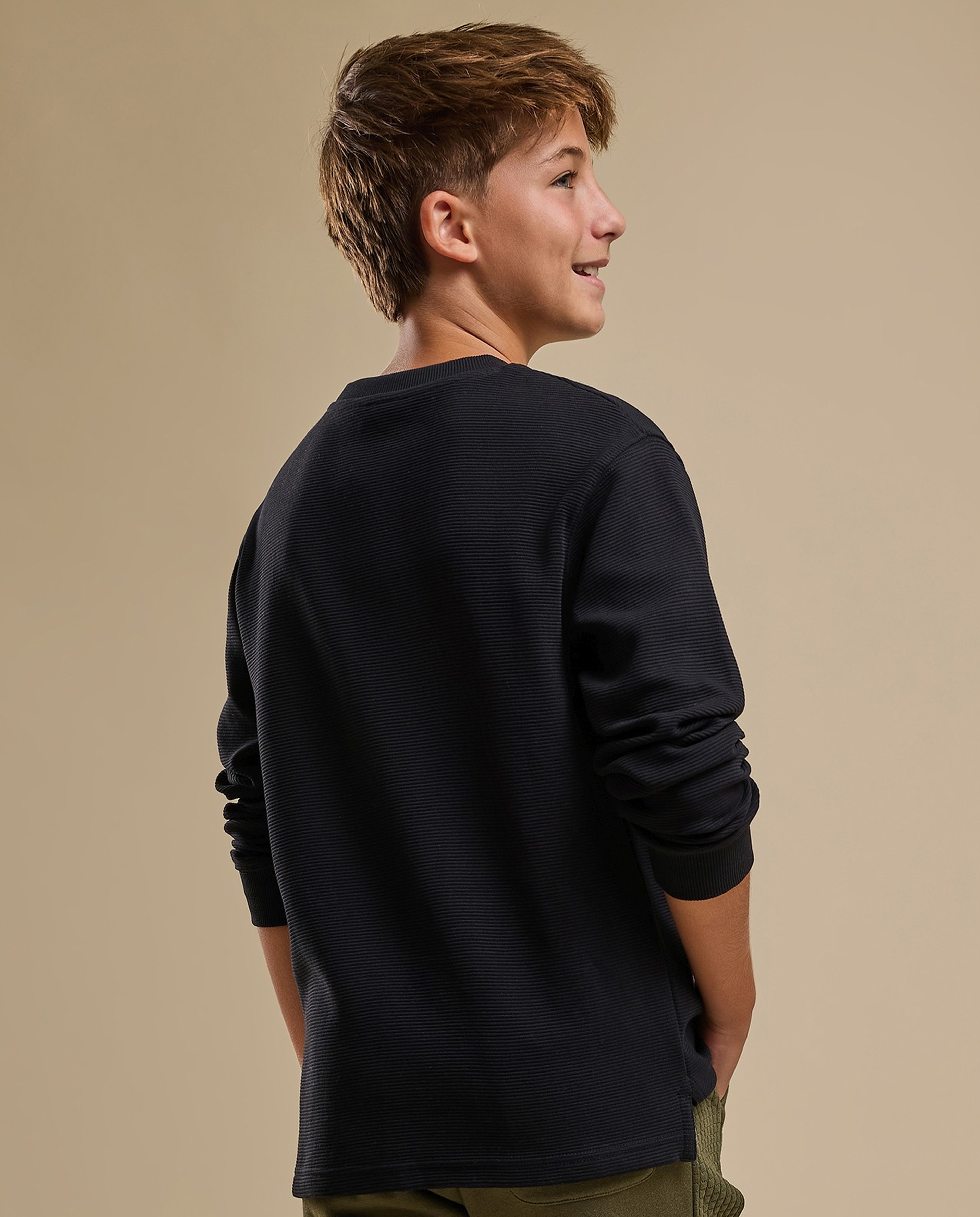 Textured Sweatshirt with Crew Neck and Long Sleeves