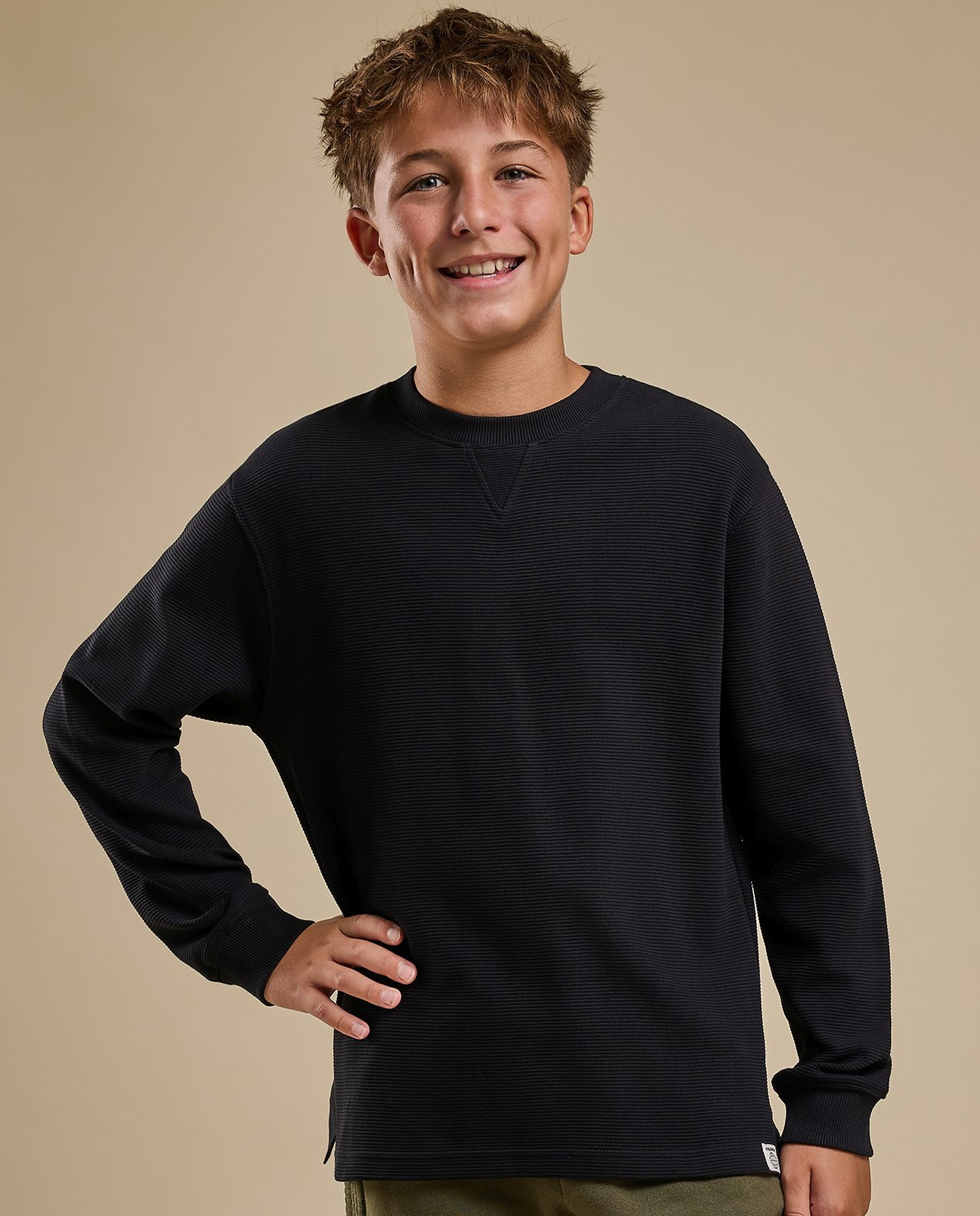 Textured Sweatshirt with Crew Neck and Long Sleeves