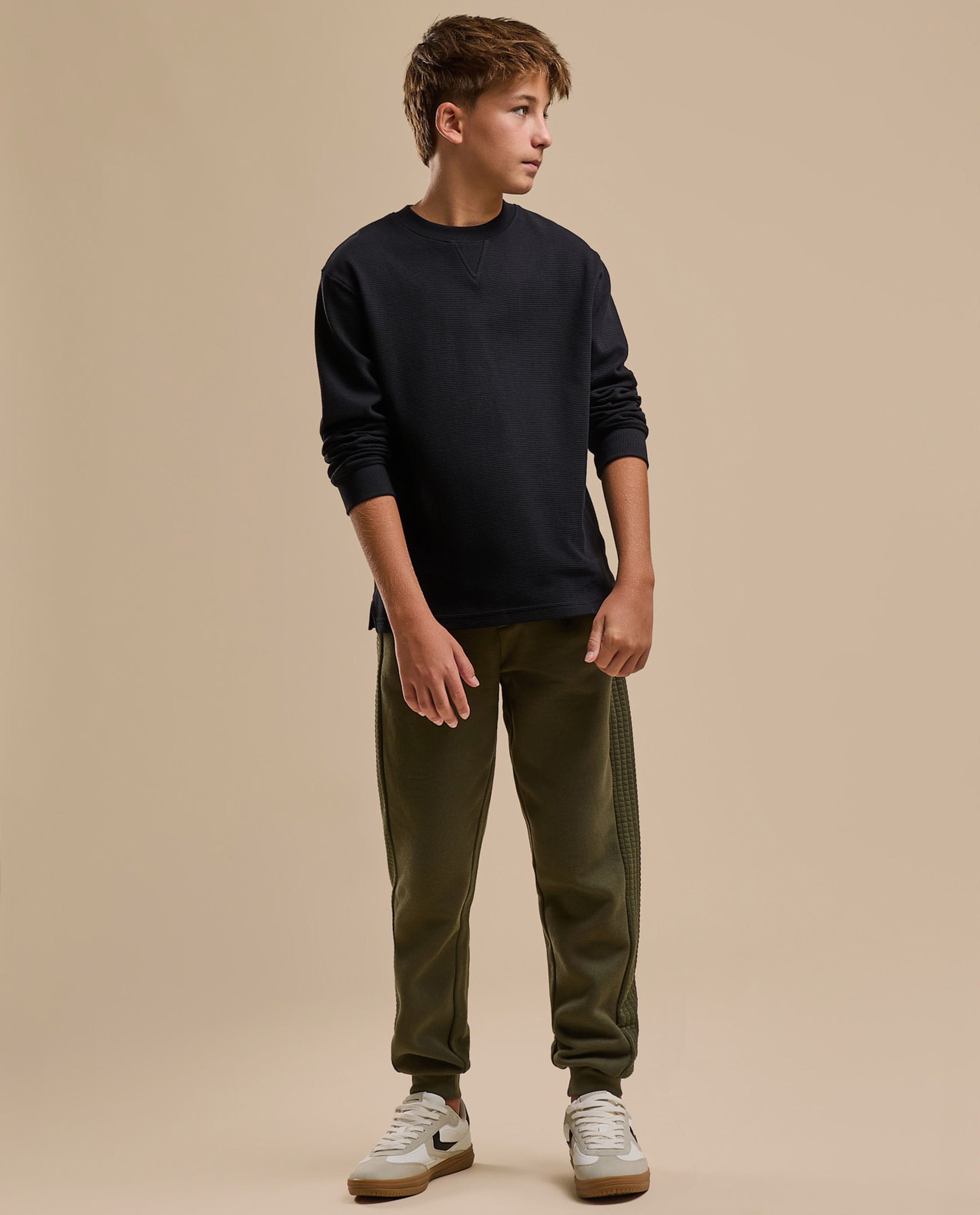 Textured Sweatshirt with Crew Neck and Long Sleeves