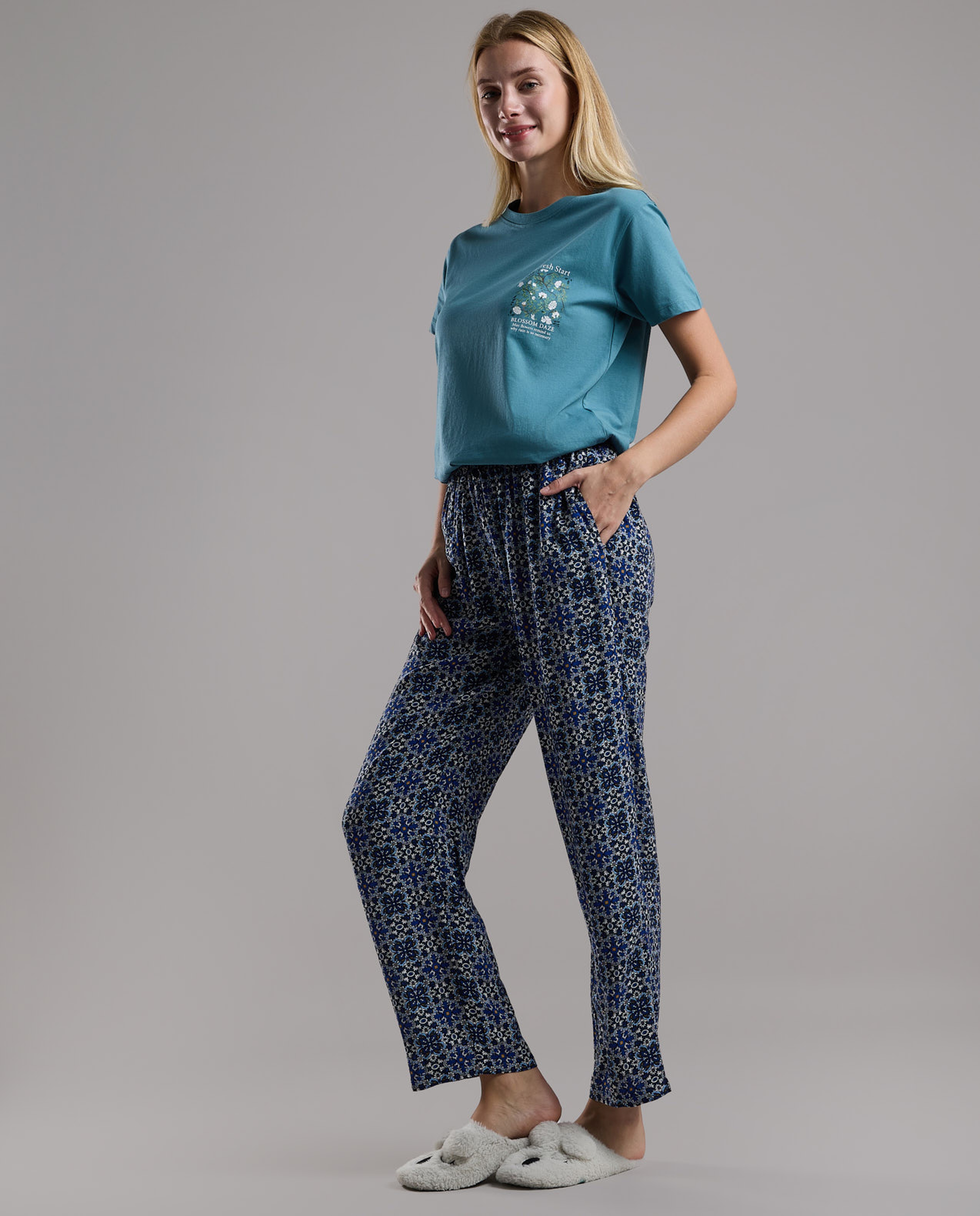 Patterned Pyjama Pants with Drawstring Waist