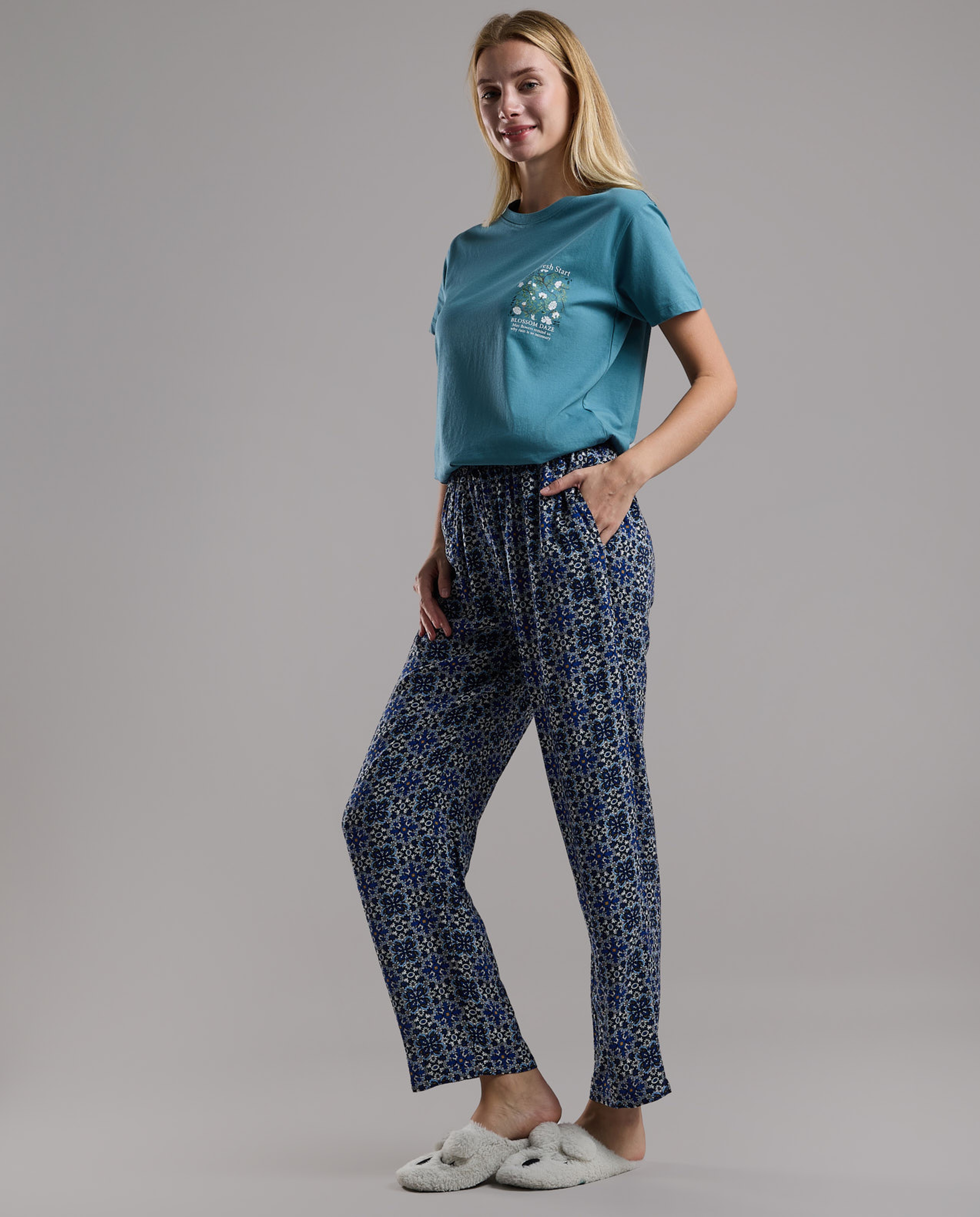 Patterned Pyjama Pants with Drawstring Waist