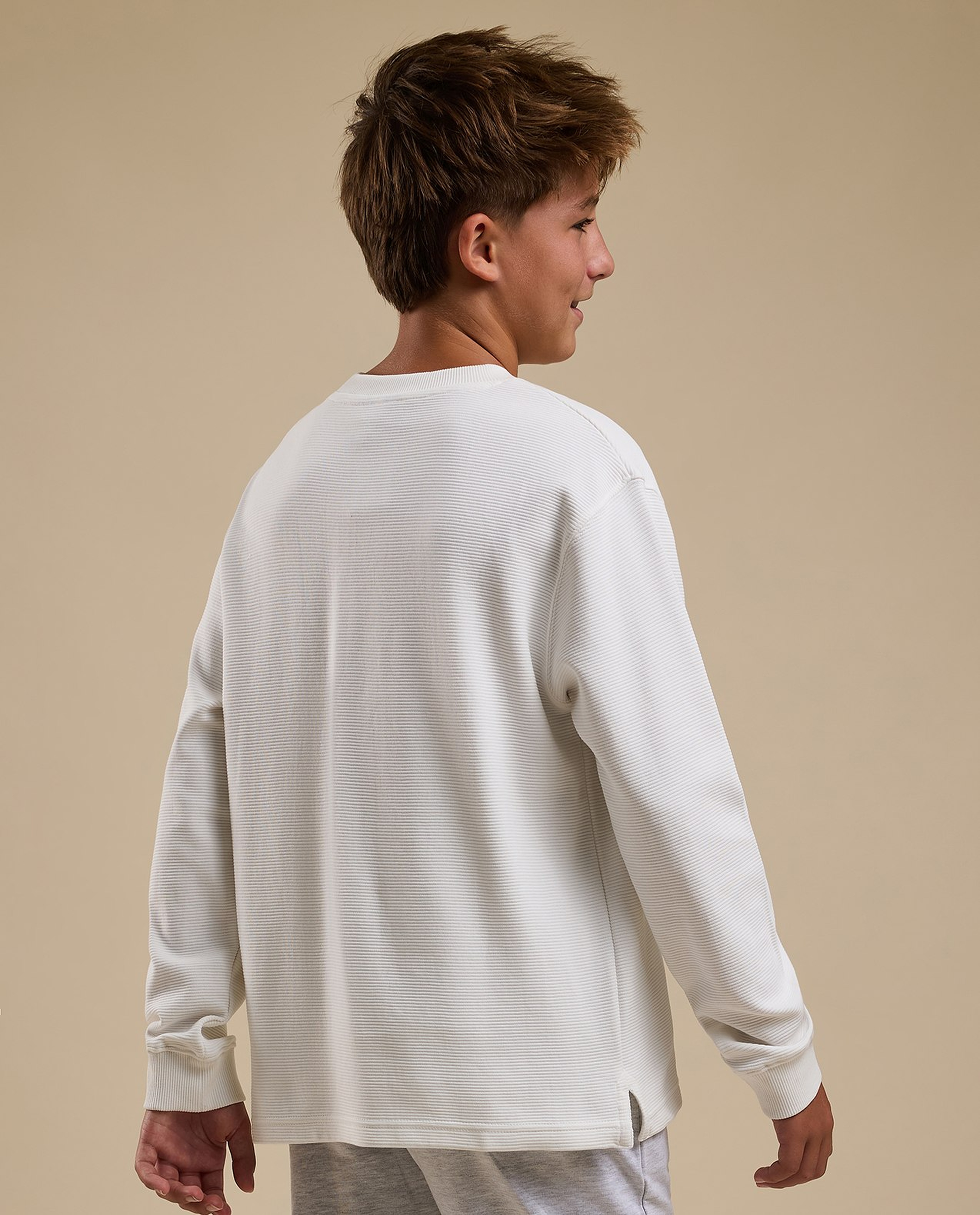 Textured Sweatshirt with Crew Neck and Long Sleeves