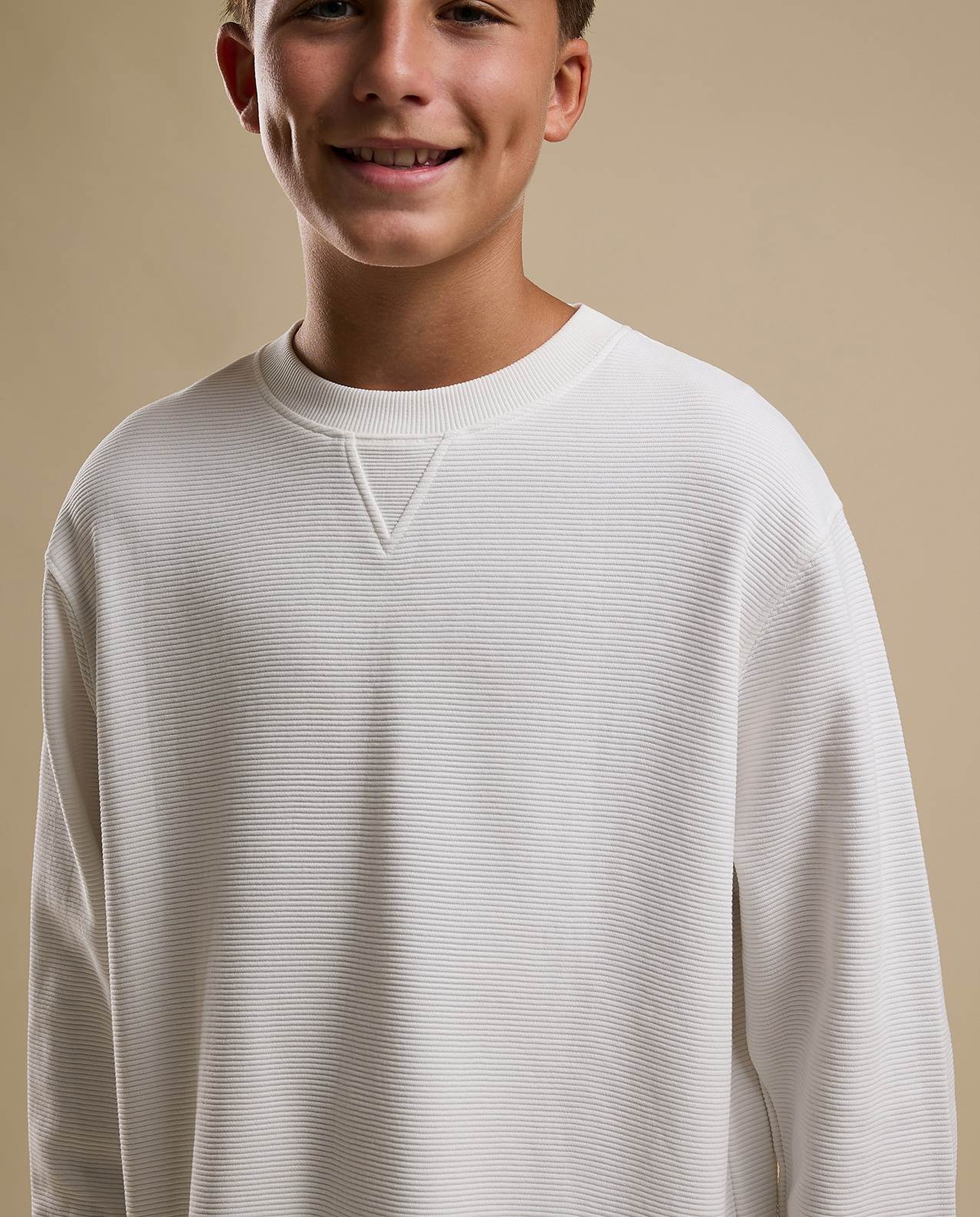 Textured Sweatshirt with Crew Neck and Long Sleeves