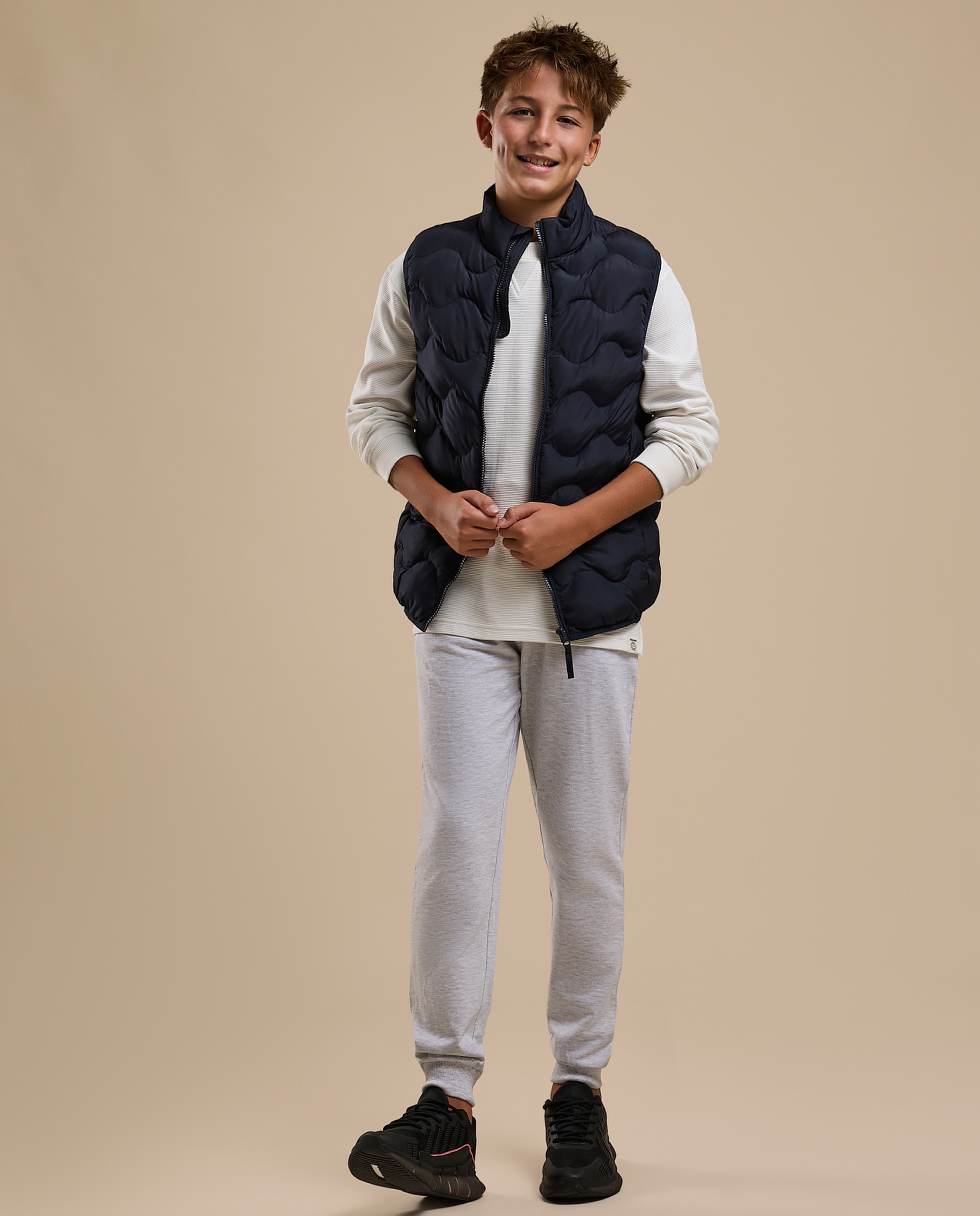 Textured Sweatshirt with Crew Neck and Long Sleeves