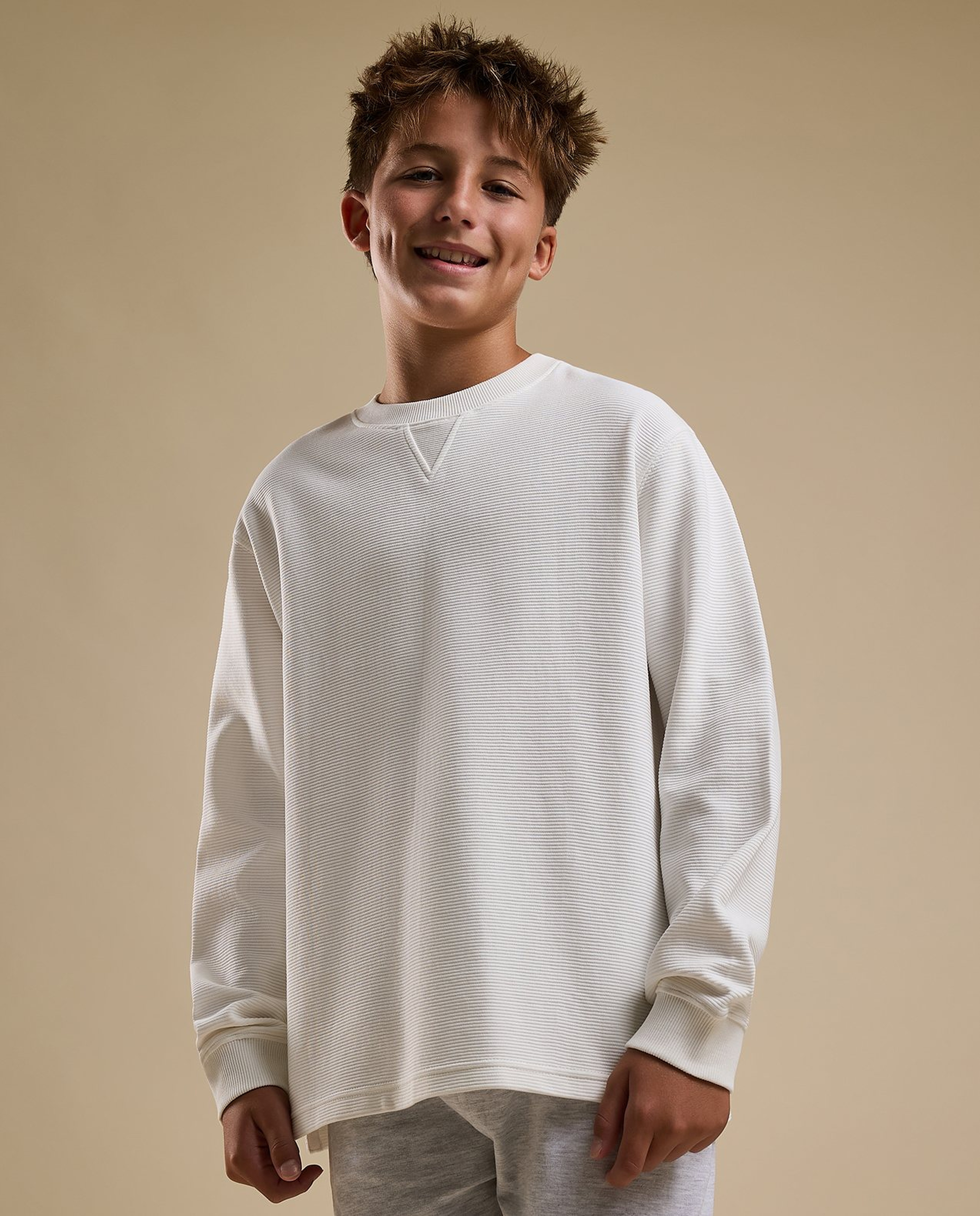 Textured Sweatshirt with Crew Neck and Long Sleeves