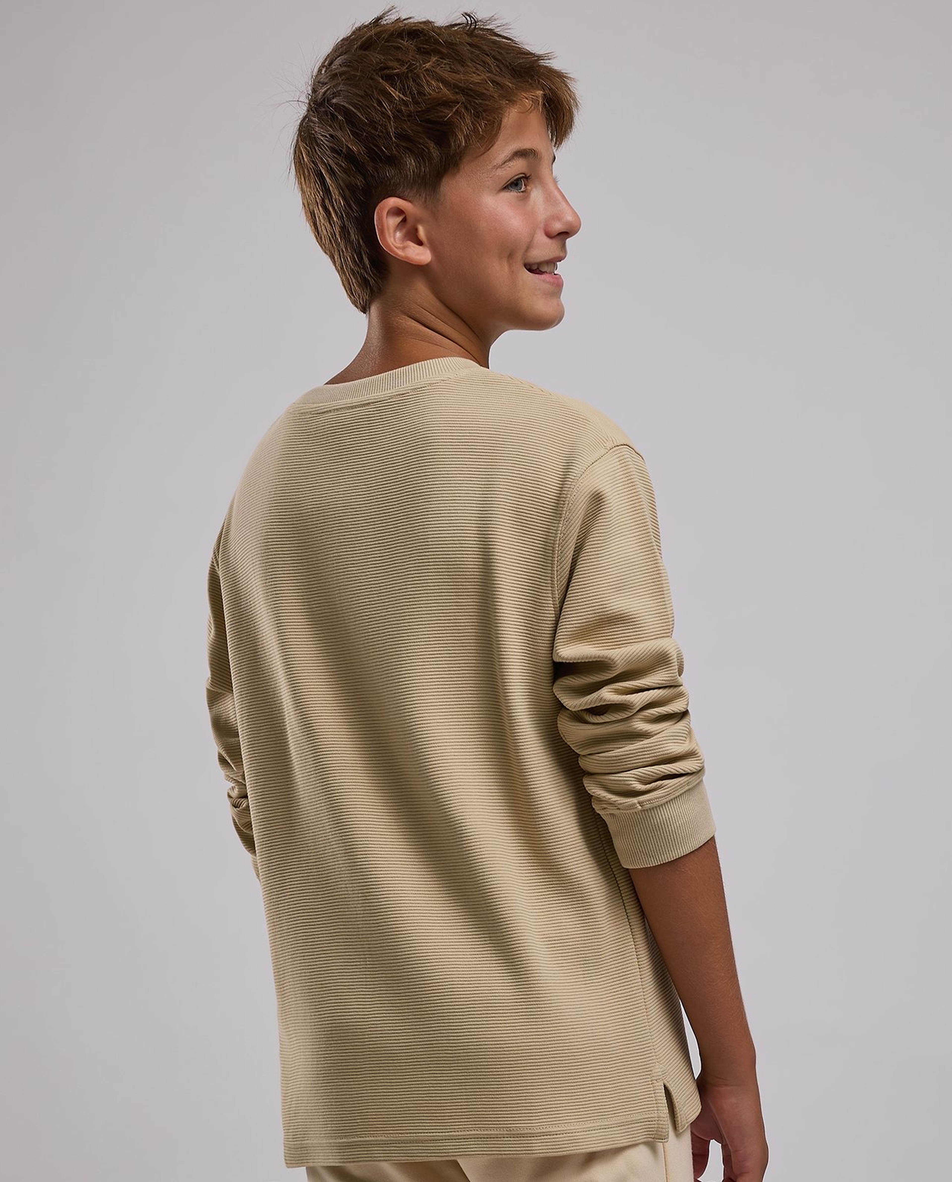 Textured Sweatshirt with Crew Neck and Long Sleeves