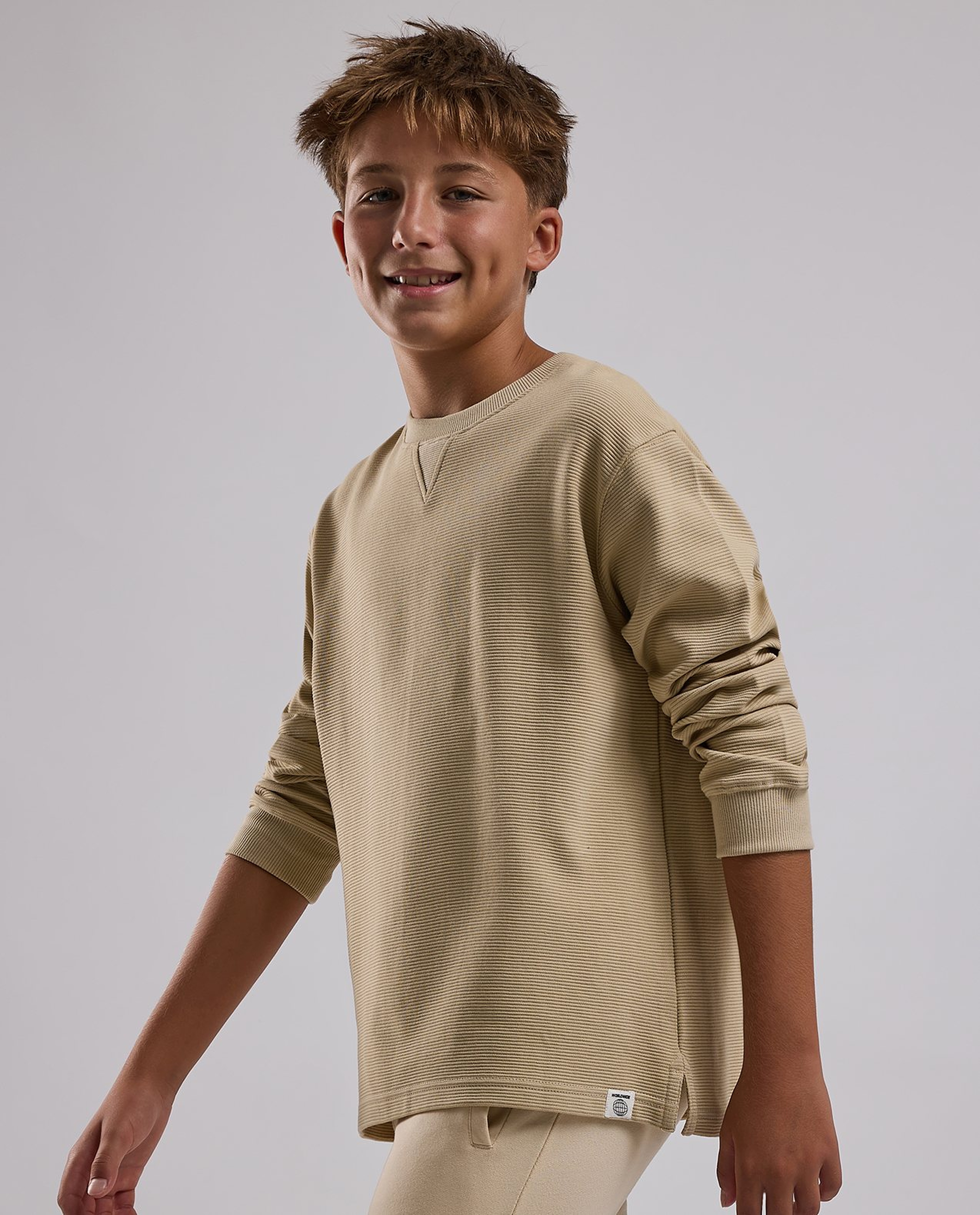 Textured Sweatshirt with Crew Neck and Long Sleeves