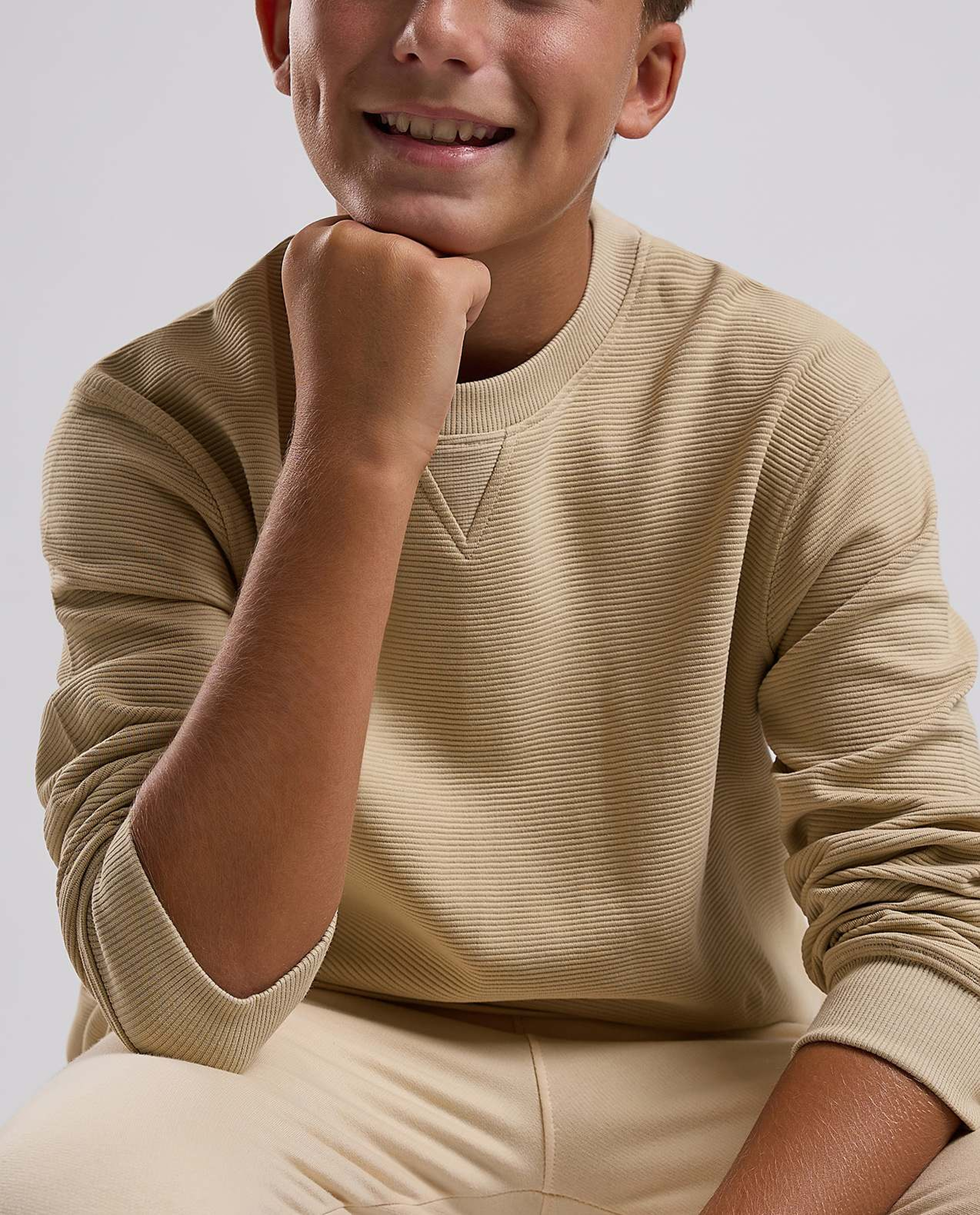 Textured Sweatshirt with Crew Neck and Long Sleeves