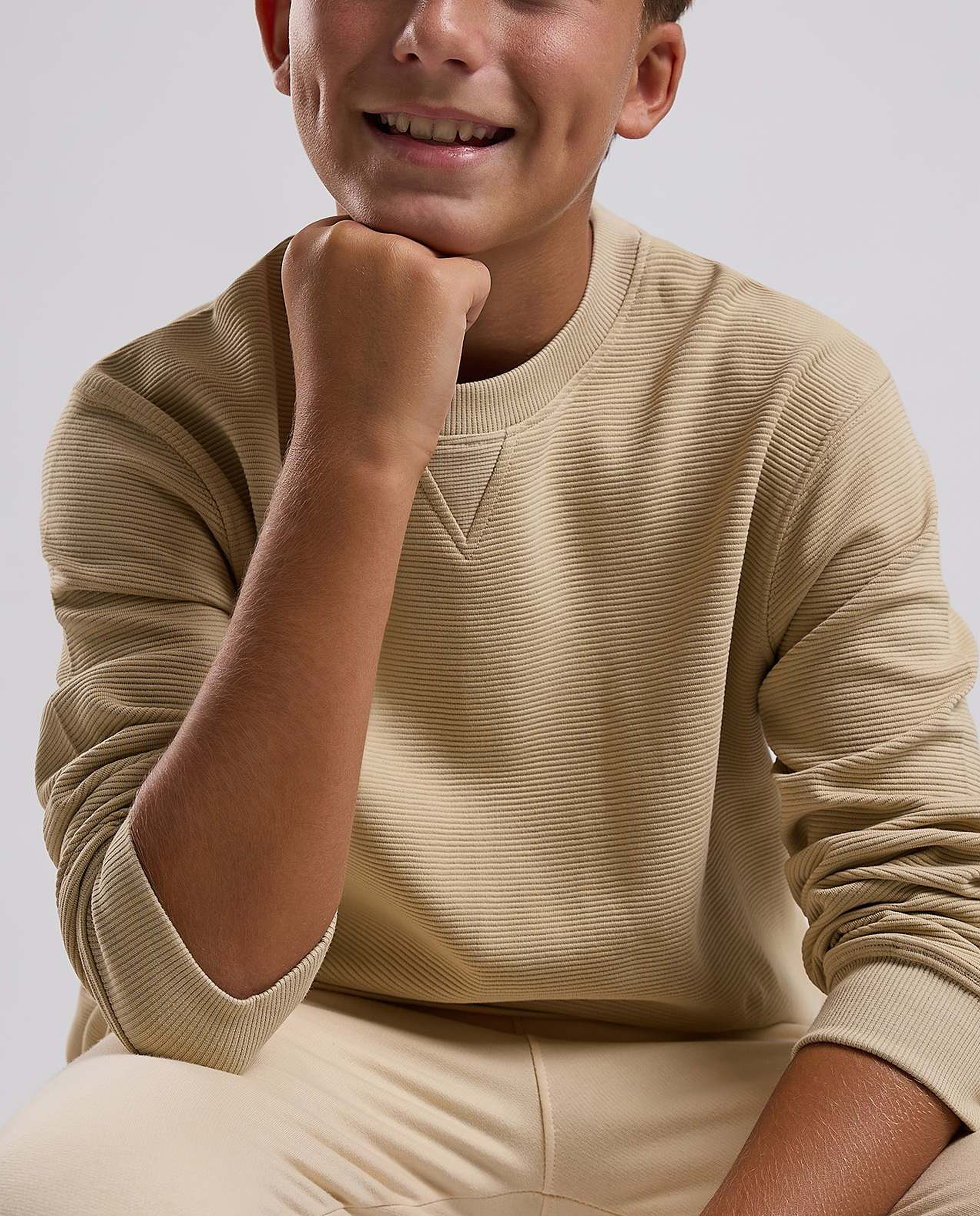 Textured Sweatshirt with Crew Neck and Long Sleeves