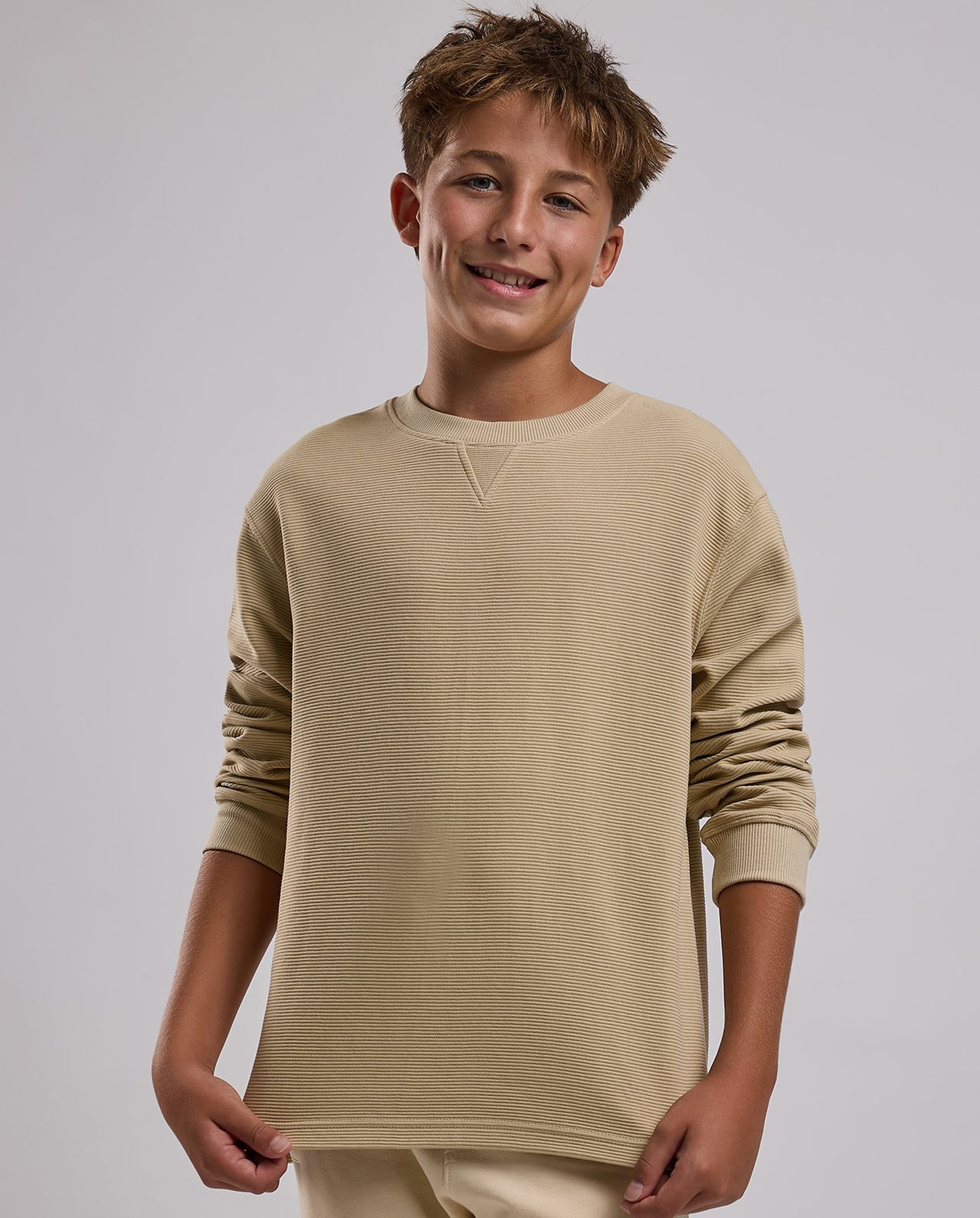 Textured Sweatshirt with Crew Neck and Long Sleeves