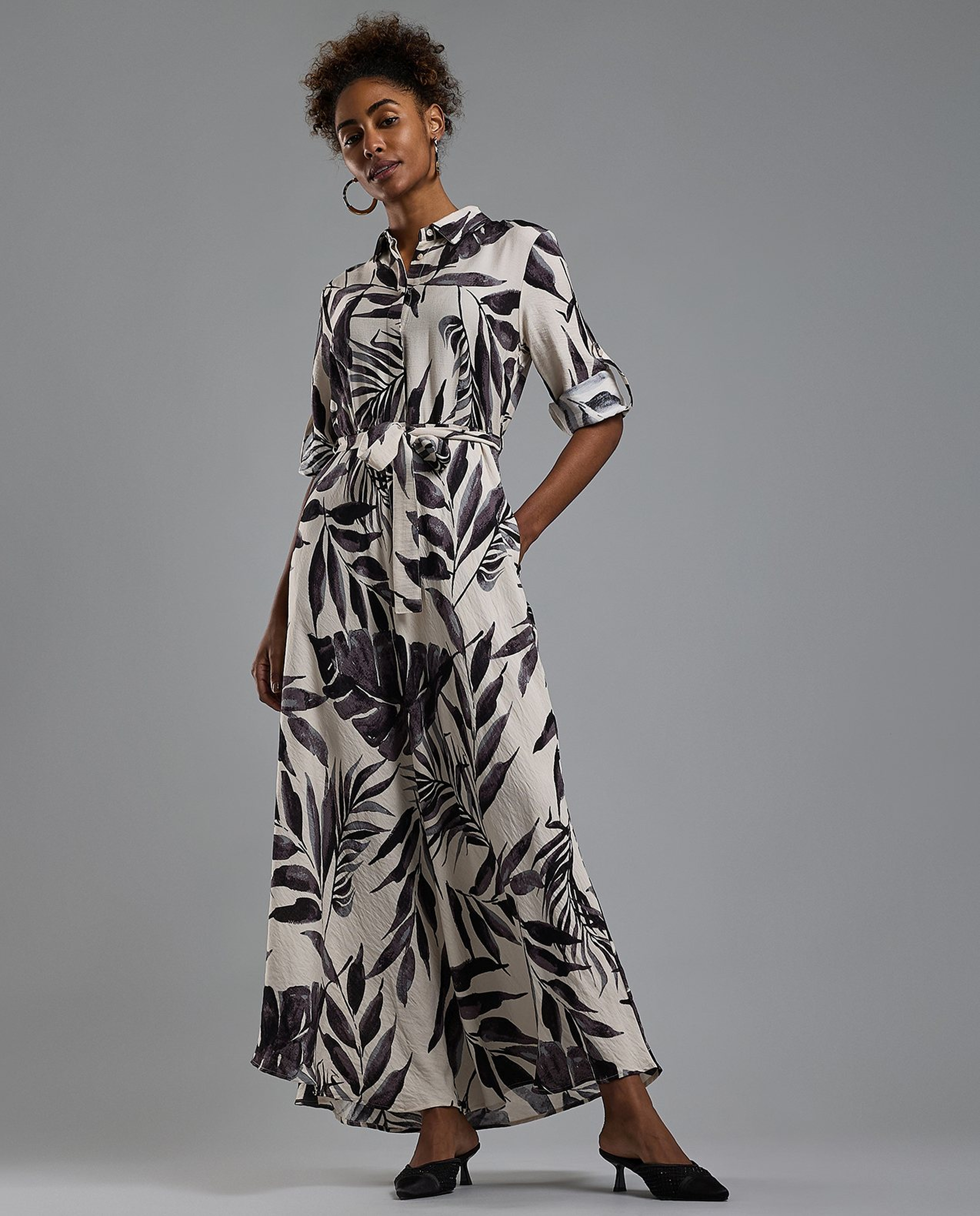 Printed Shirt Dress with Short Sleeves