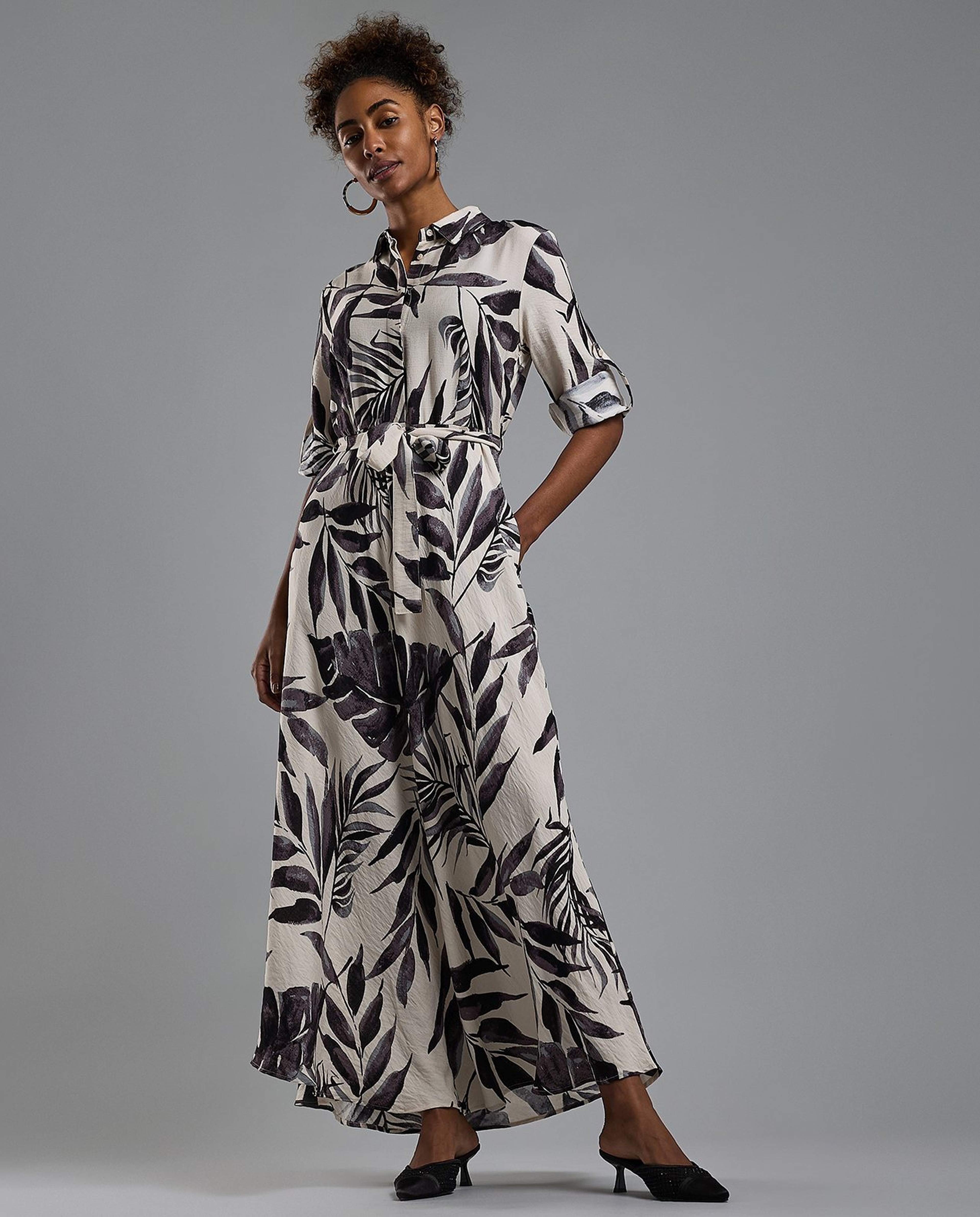 Printed Shirt Dress with Short Sleeves