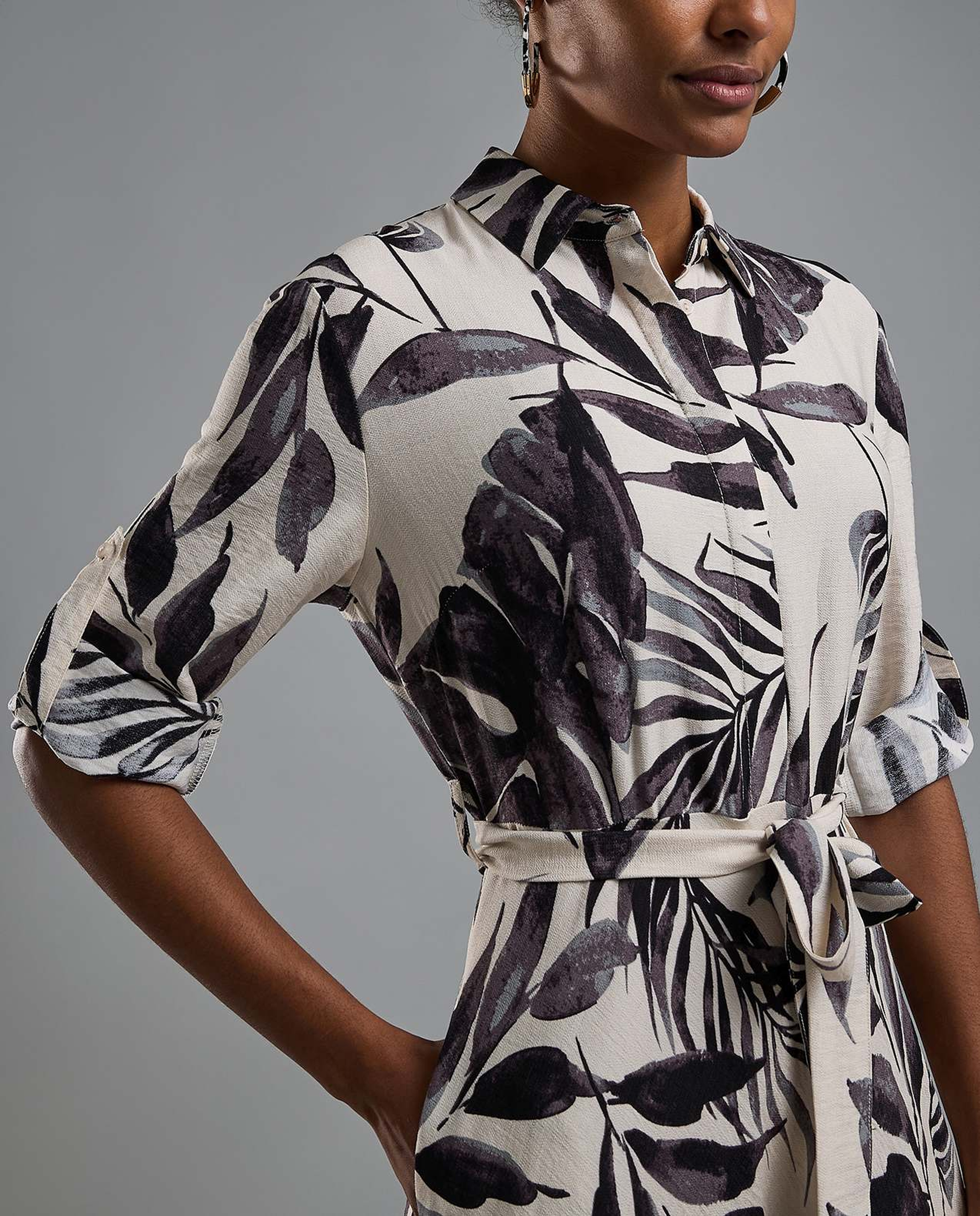Printed Shirt Dress with Short Sleeves