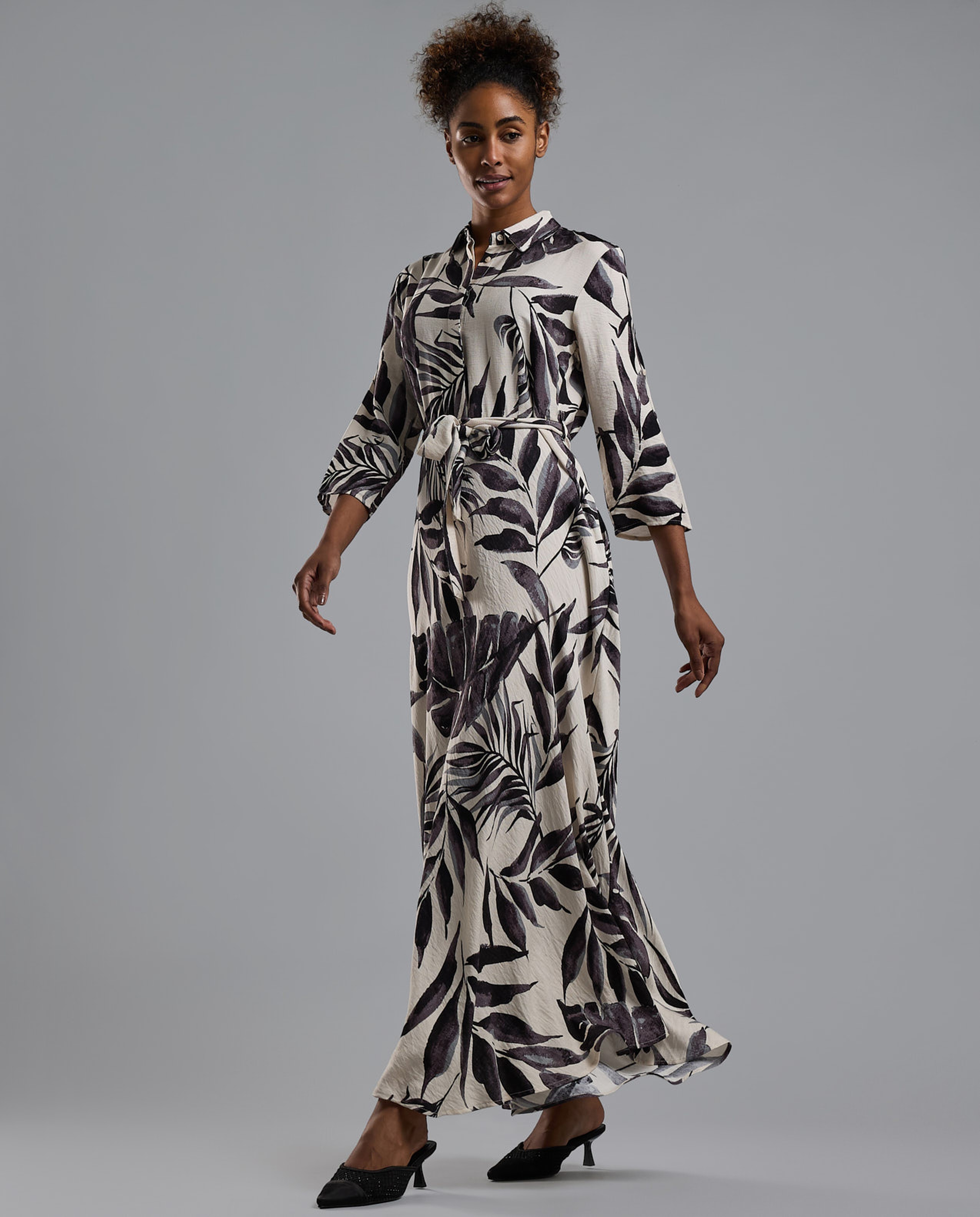 Printed Shirt Dress with Short Sleeves