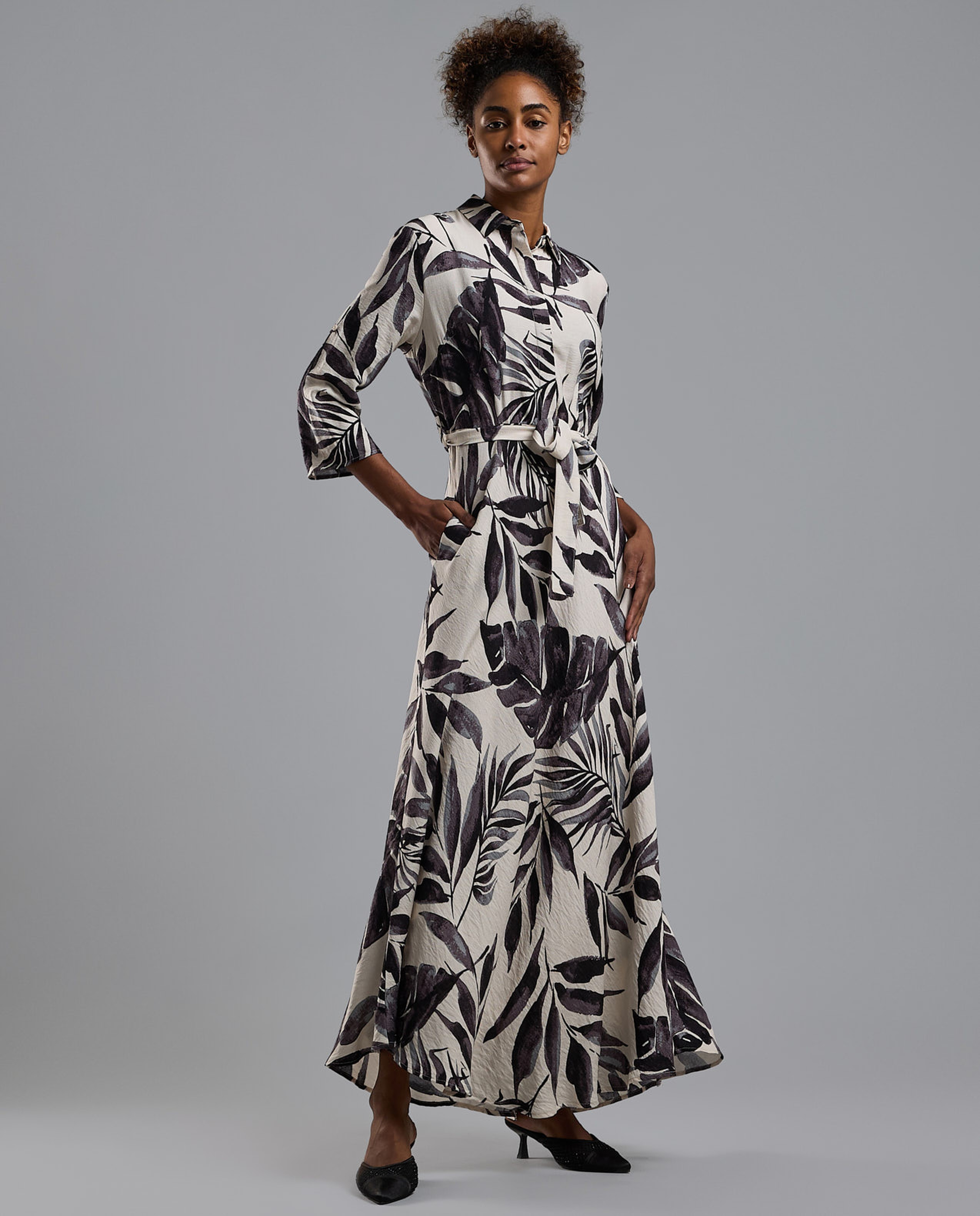 Printed Shirt Dress with Short Sleeves