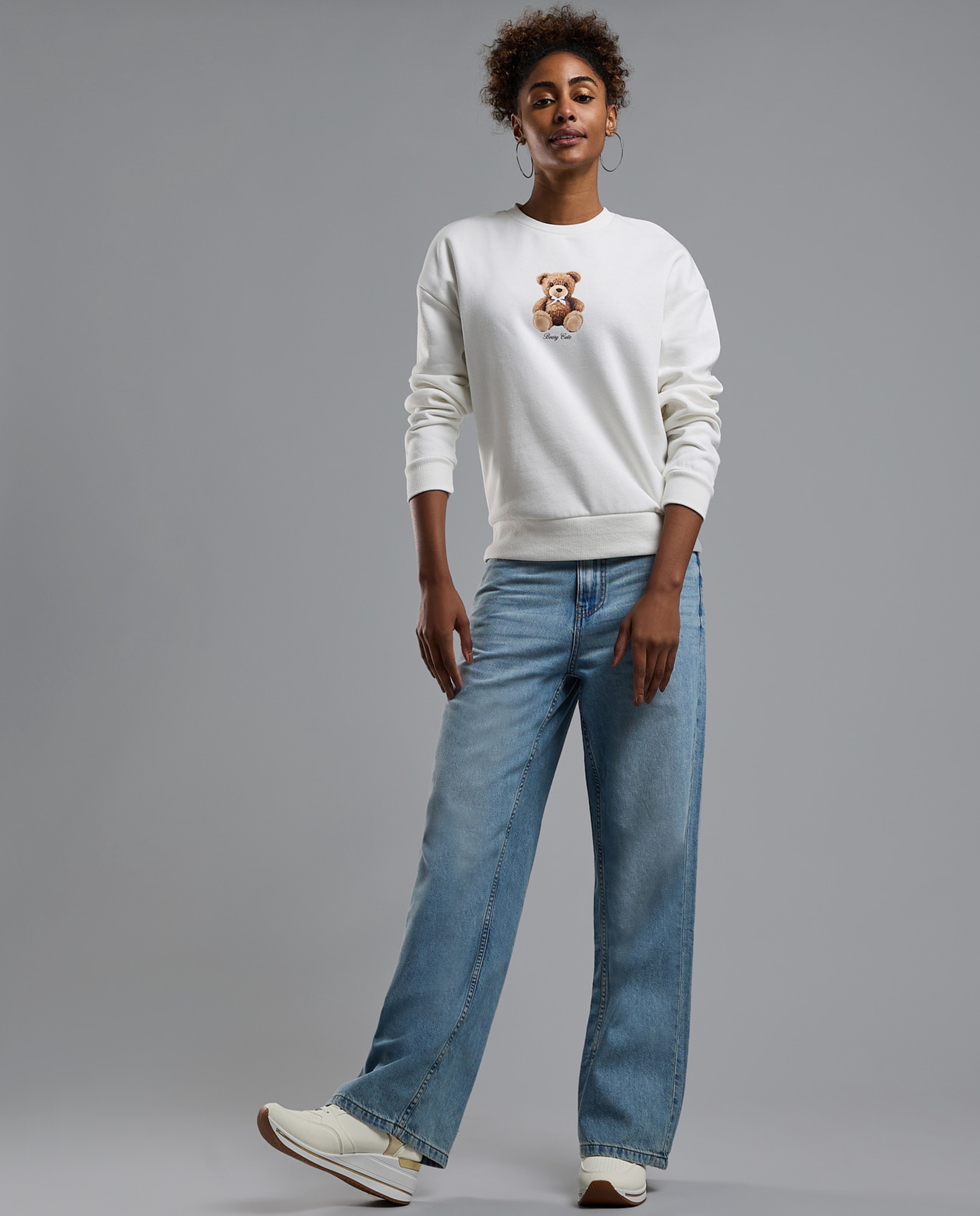 Faded Baggy Jeans with Button Closure