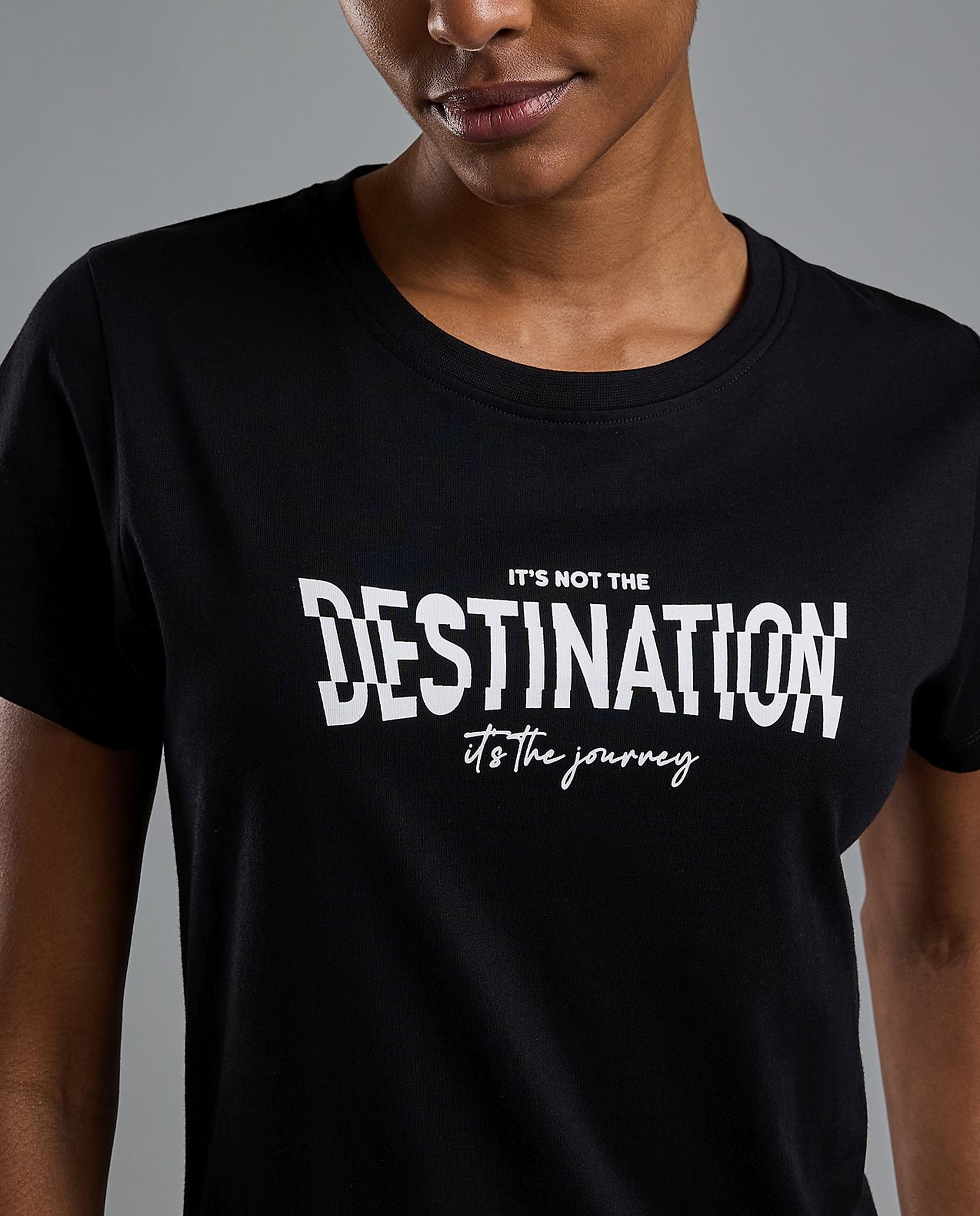 Typography Print T-Shirt with Crew Neck and Short Sleeves
