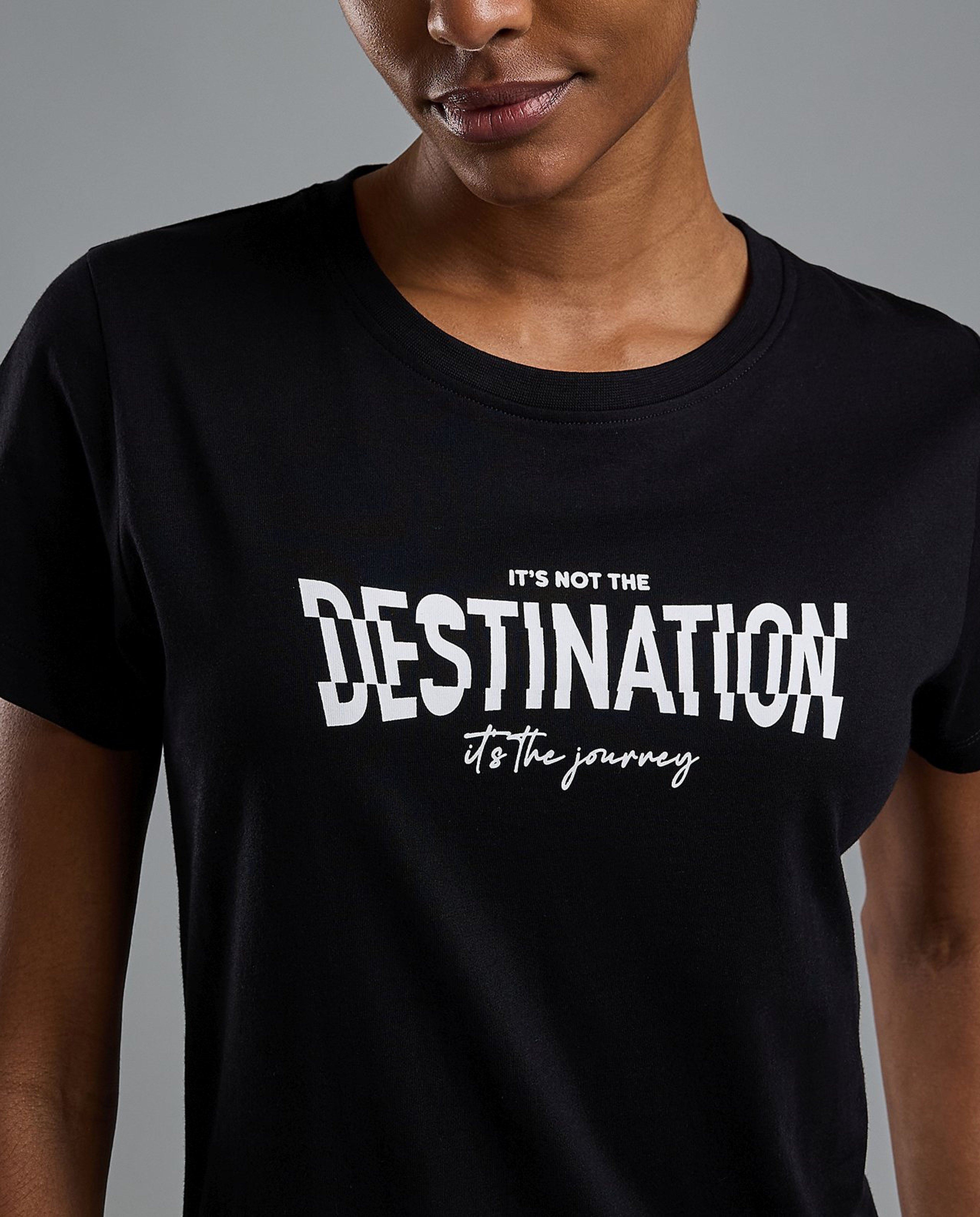Typography Print T-Shirt with Crew Neck and Short Sleeves