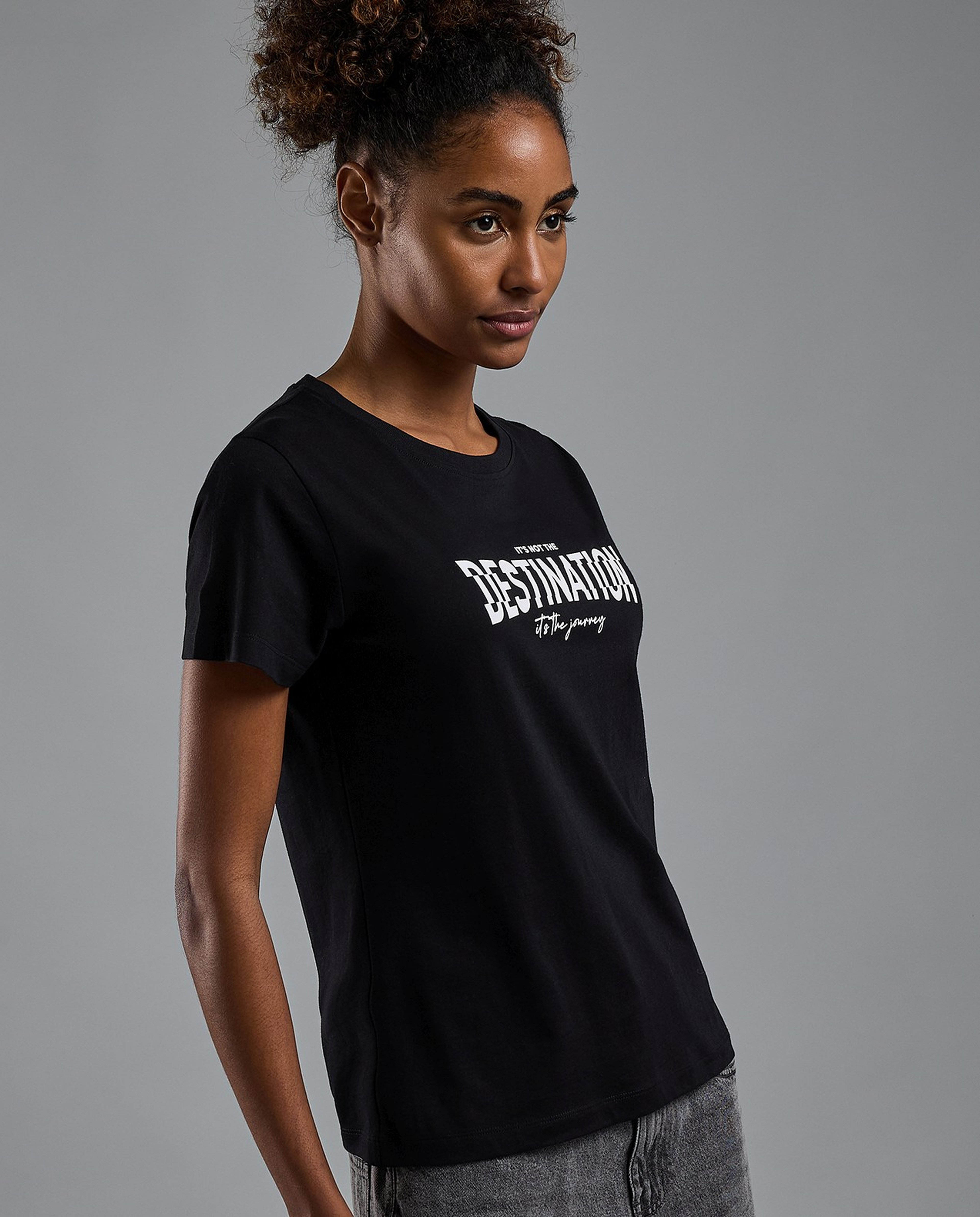 Typography Print T-Shirt with Crew Neck and Short Sleeves