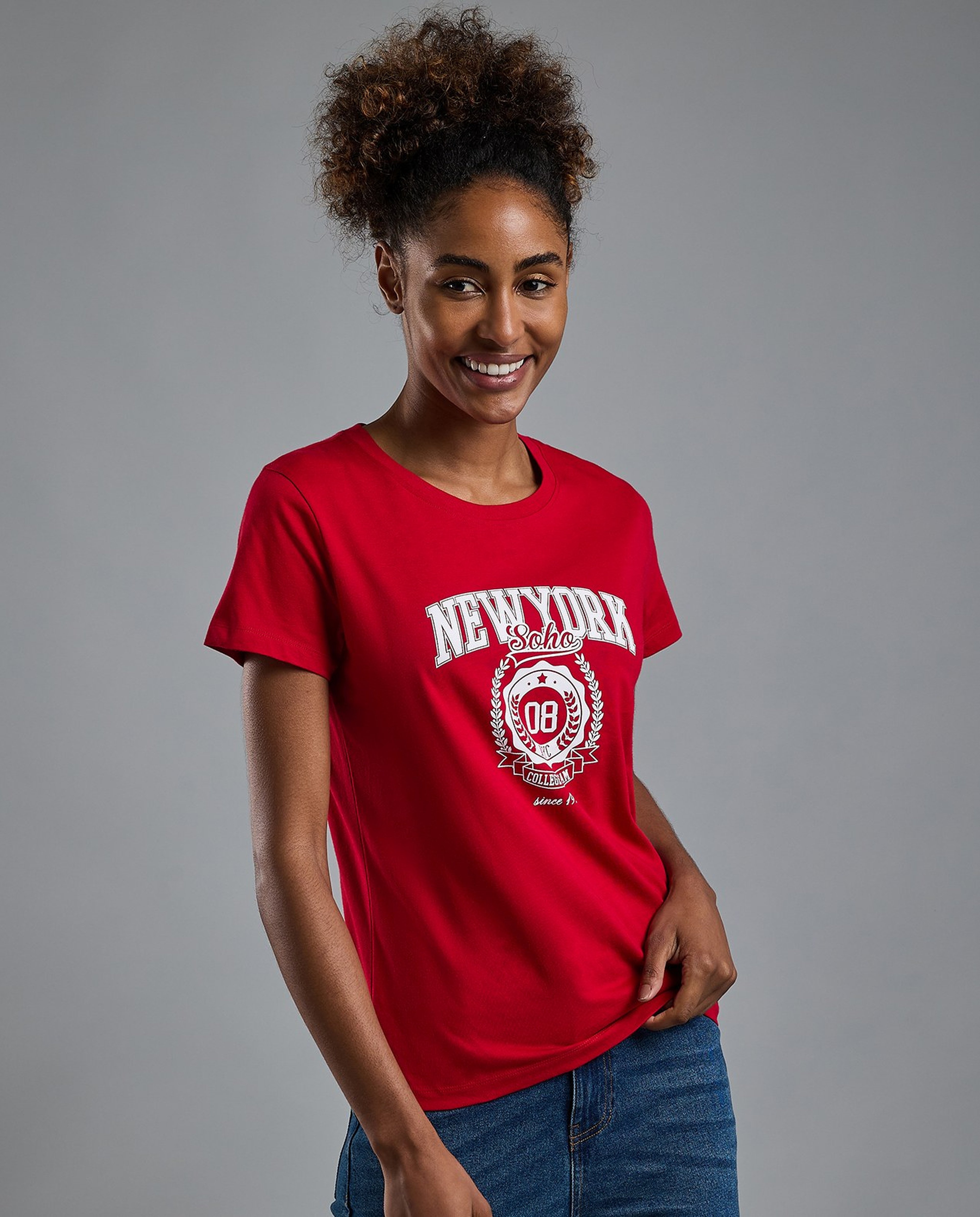 Printed T-Shirt with Crew Neck and Short Sleeves