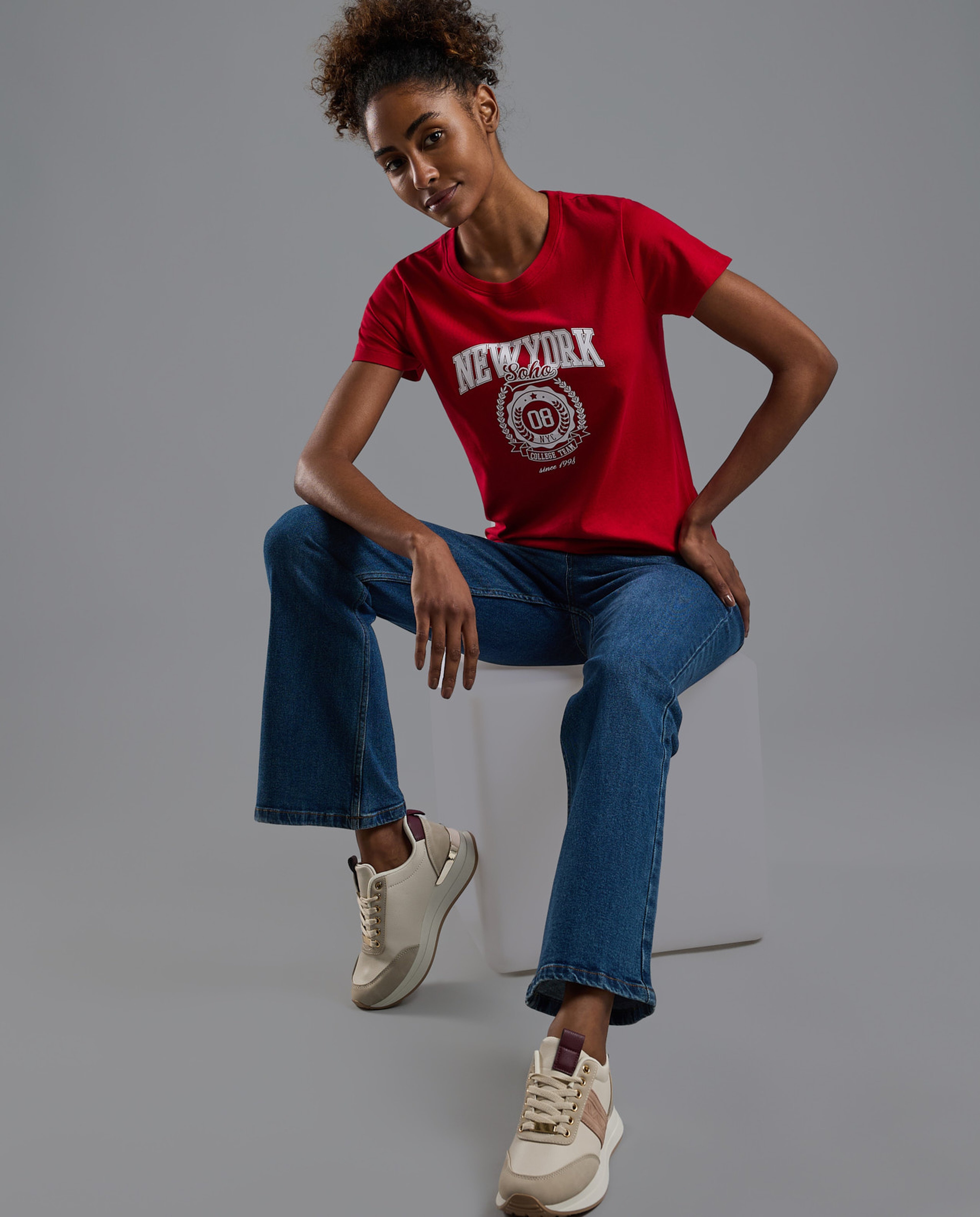 Printed T-Shirt with Crew Neck and Short Sleeves