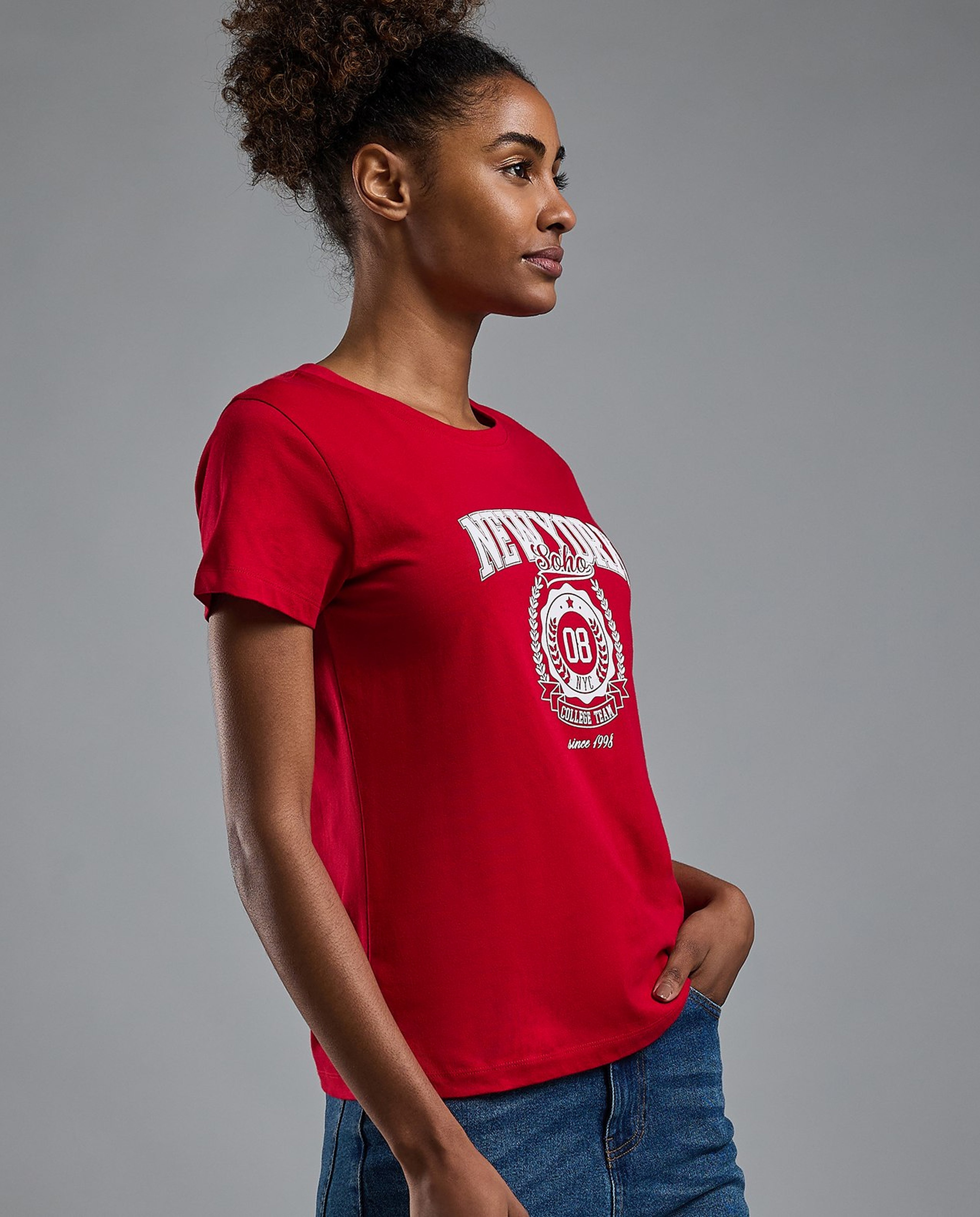 Printed T-Shirt with Crew Neck and Short Sleeves