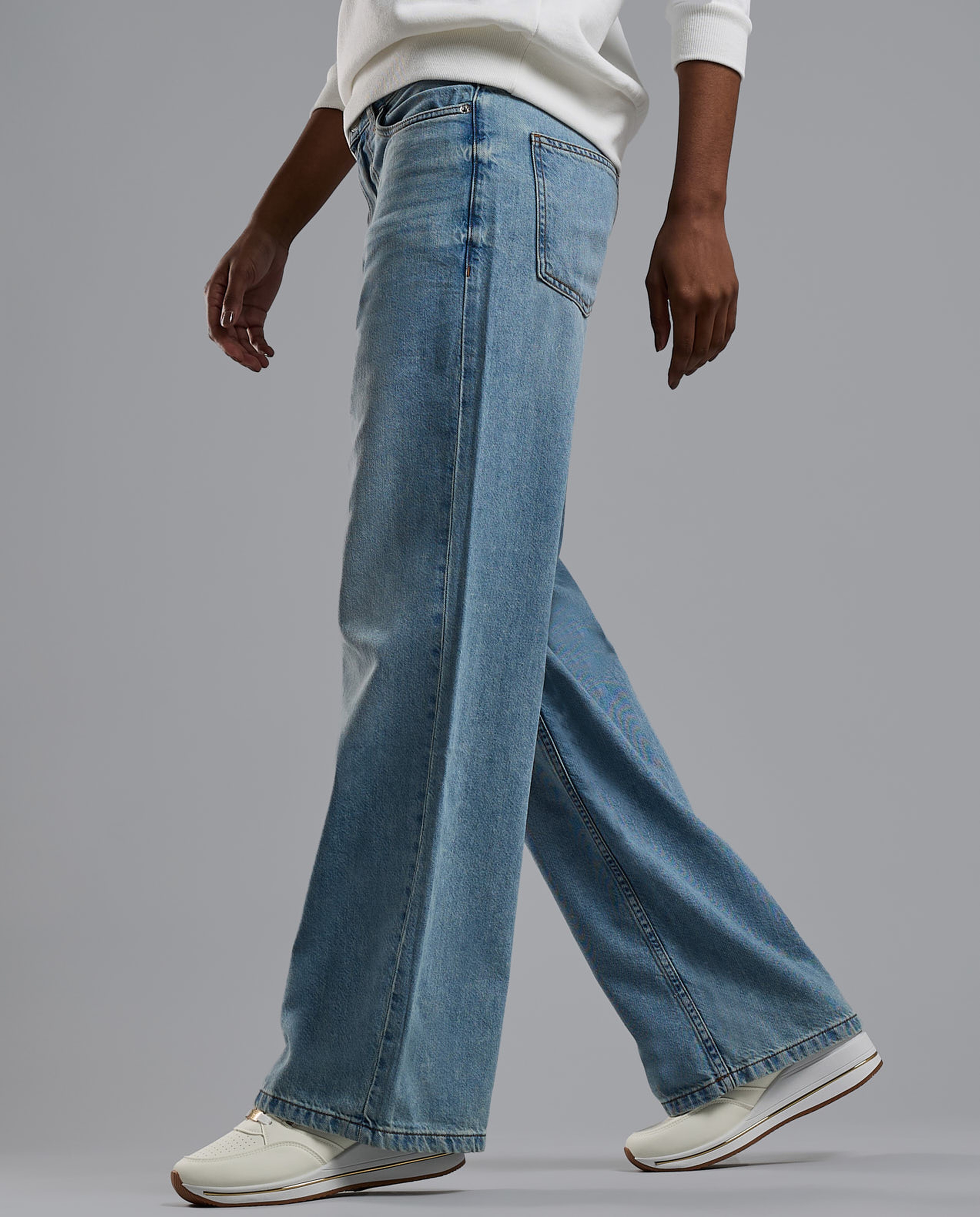 Faded Baggy Jeans with Button Closure