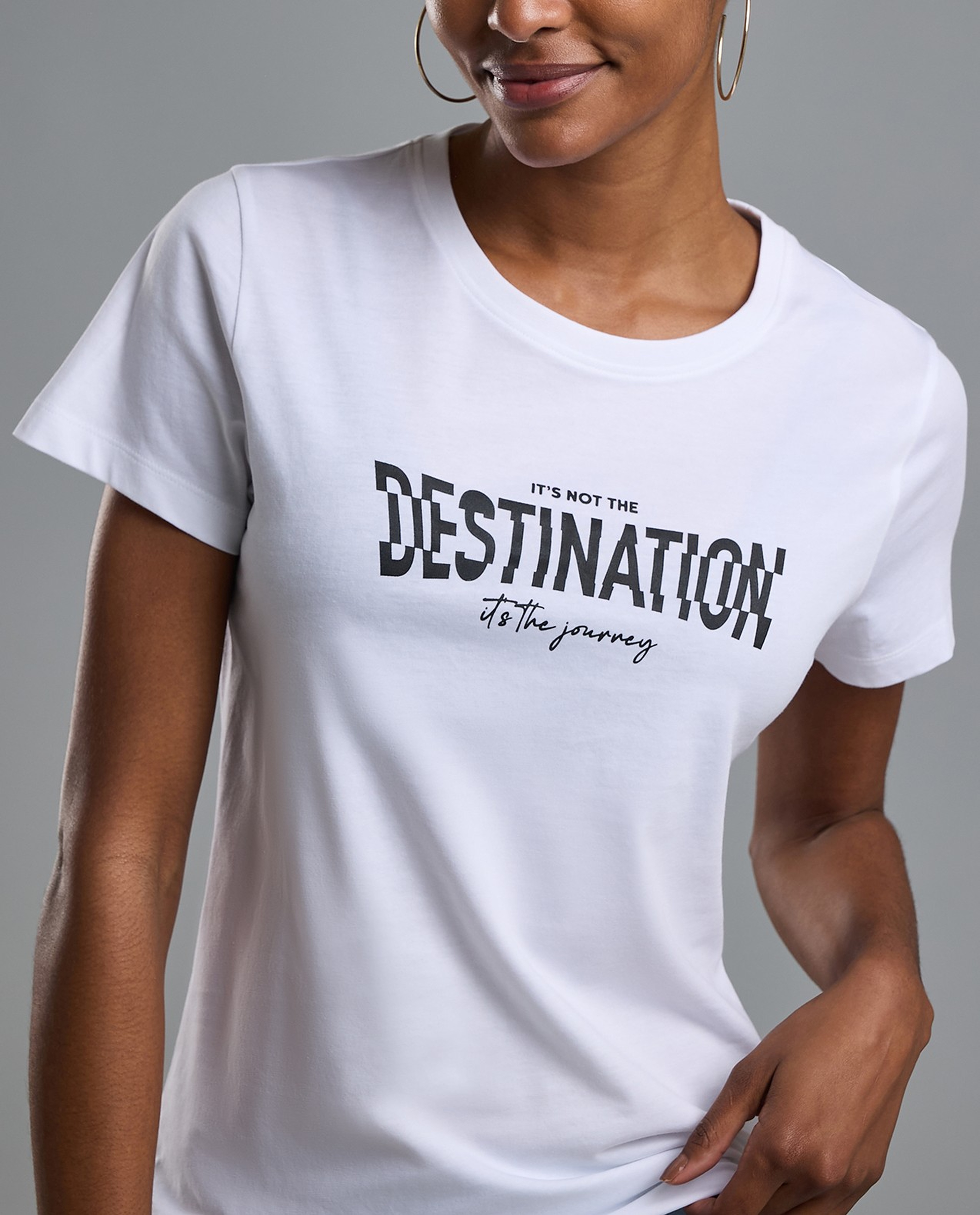 Typography Print T-Shirt with Crew Neck and Short Sleeves