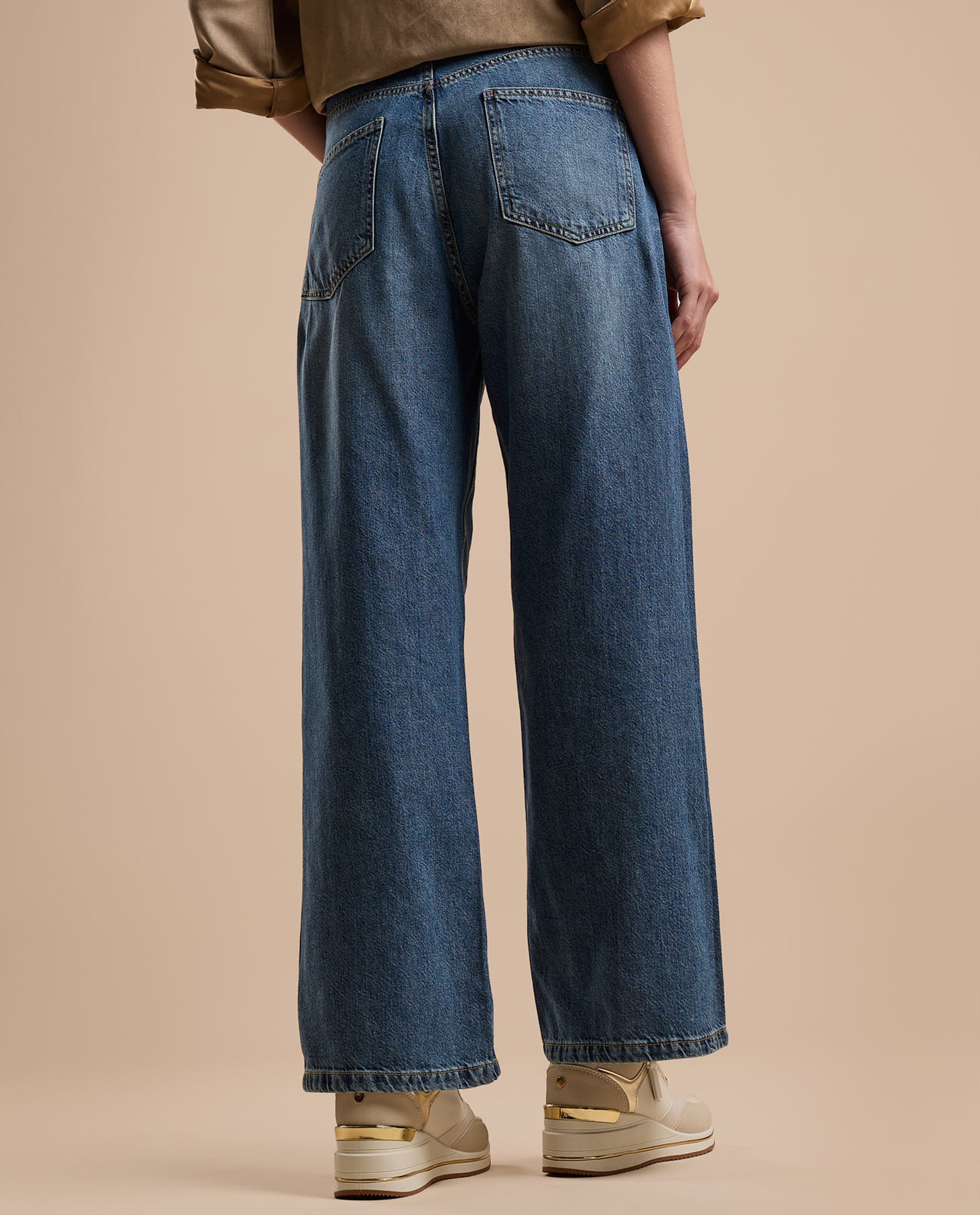Faded Baggy Jeans with Button Closure