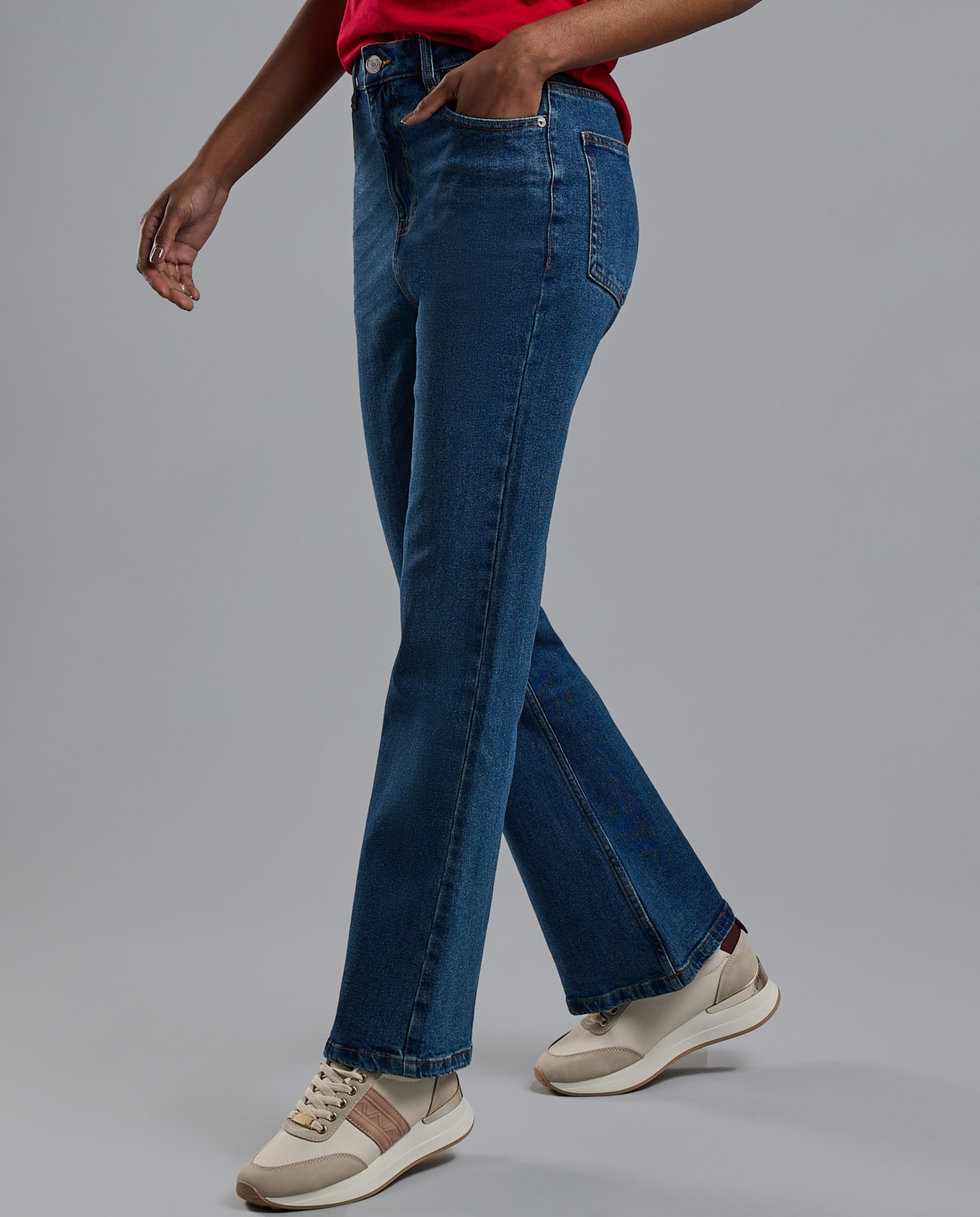 Washed Flared Jeans with Button Closure
