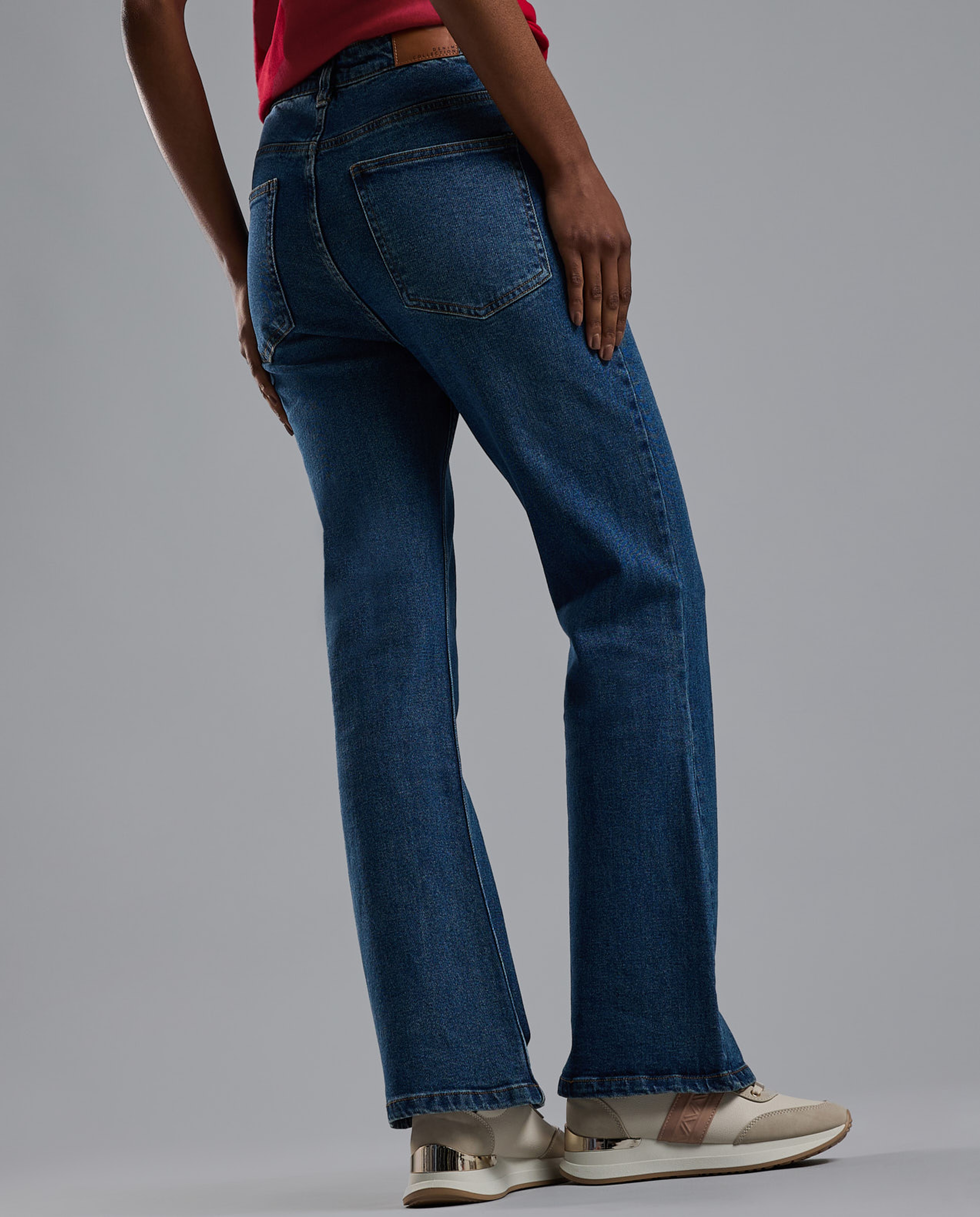 Washed Flared Jeans with Button Closure