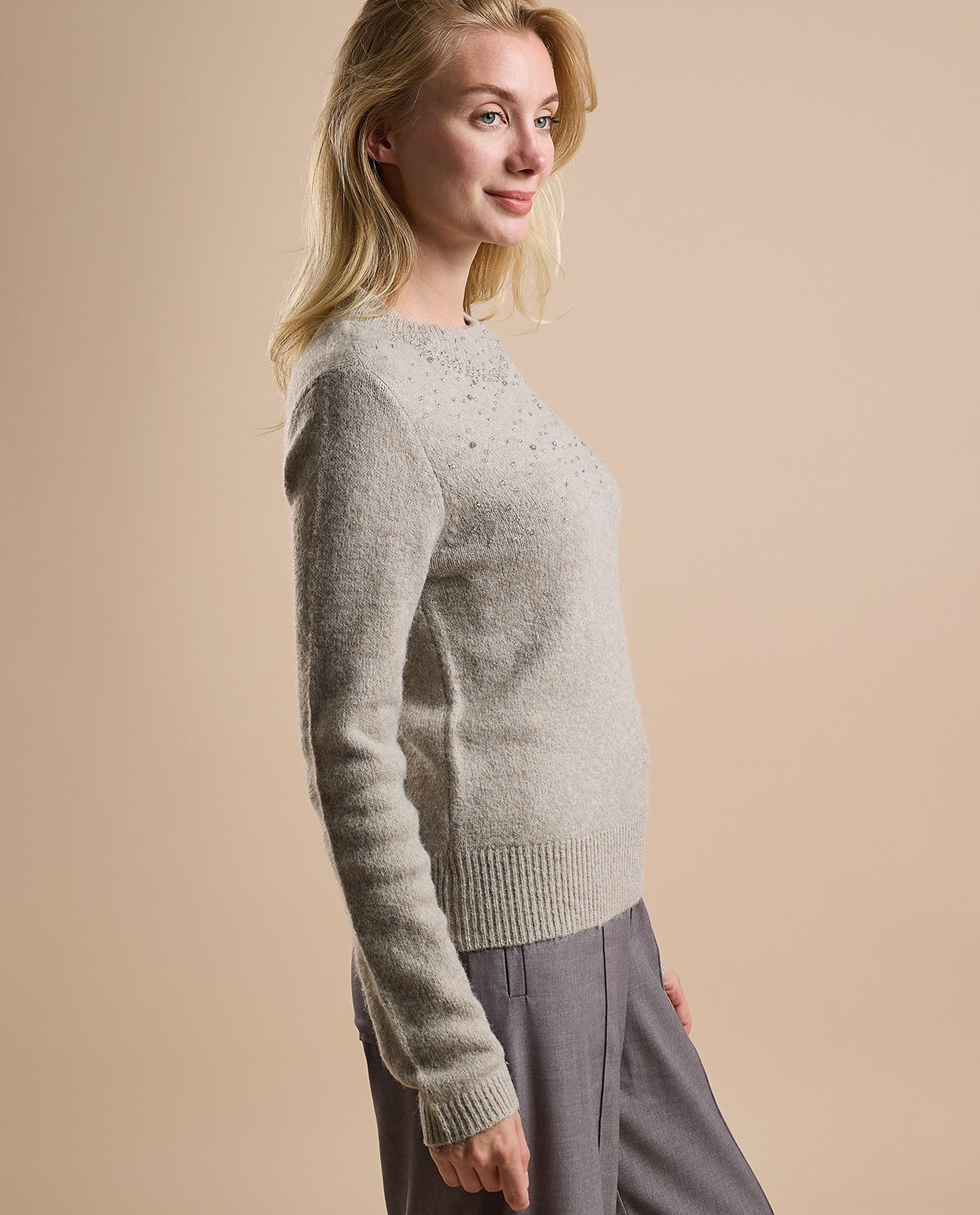 Embellished Sweater with Crew Neck and Long Sleeves
