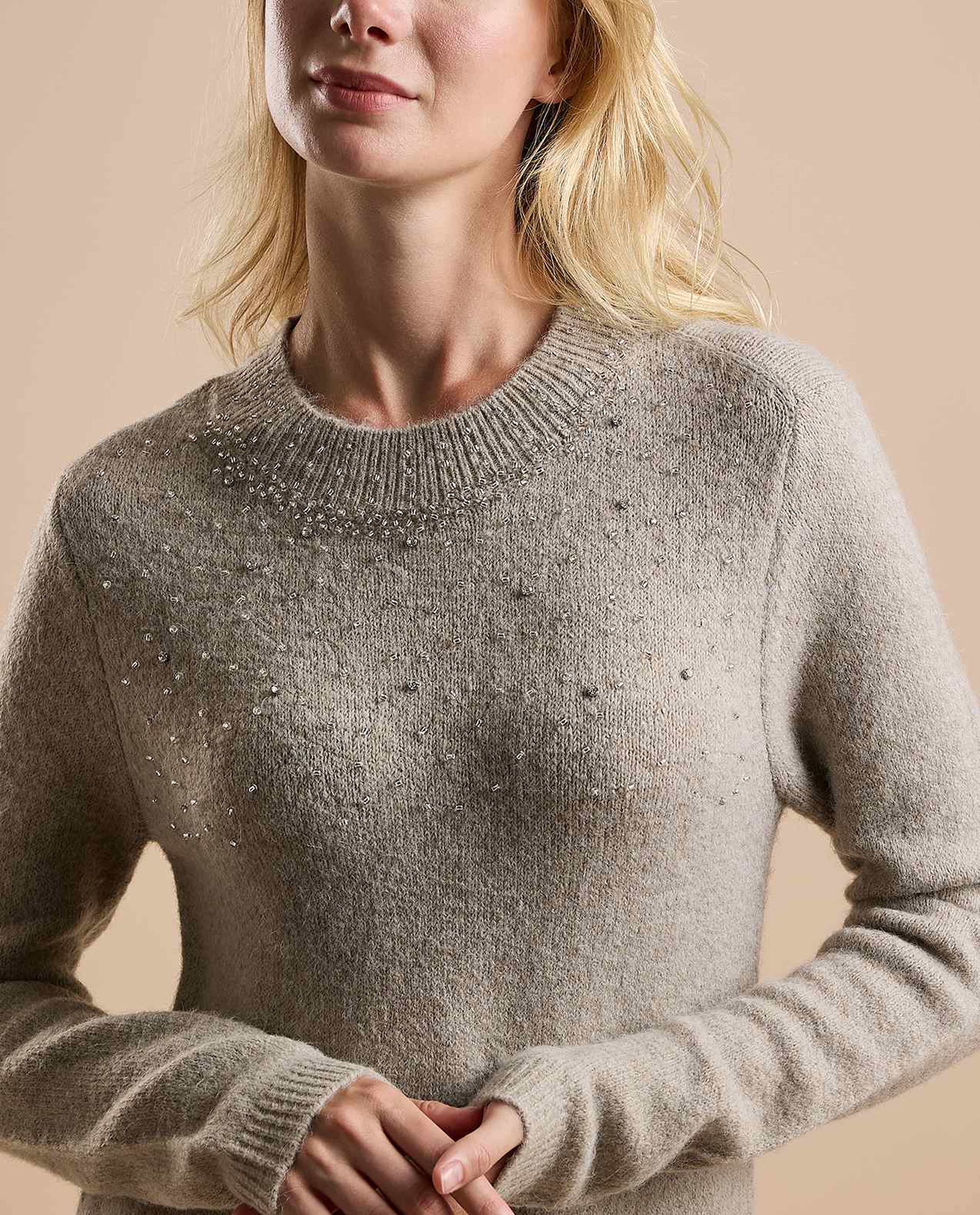 Embellished Sweater with Crew Neck and Long Sleeves