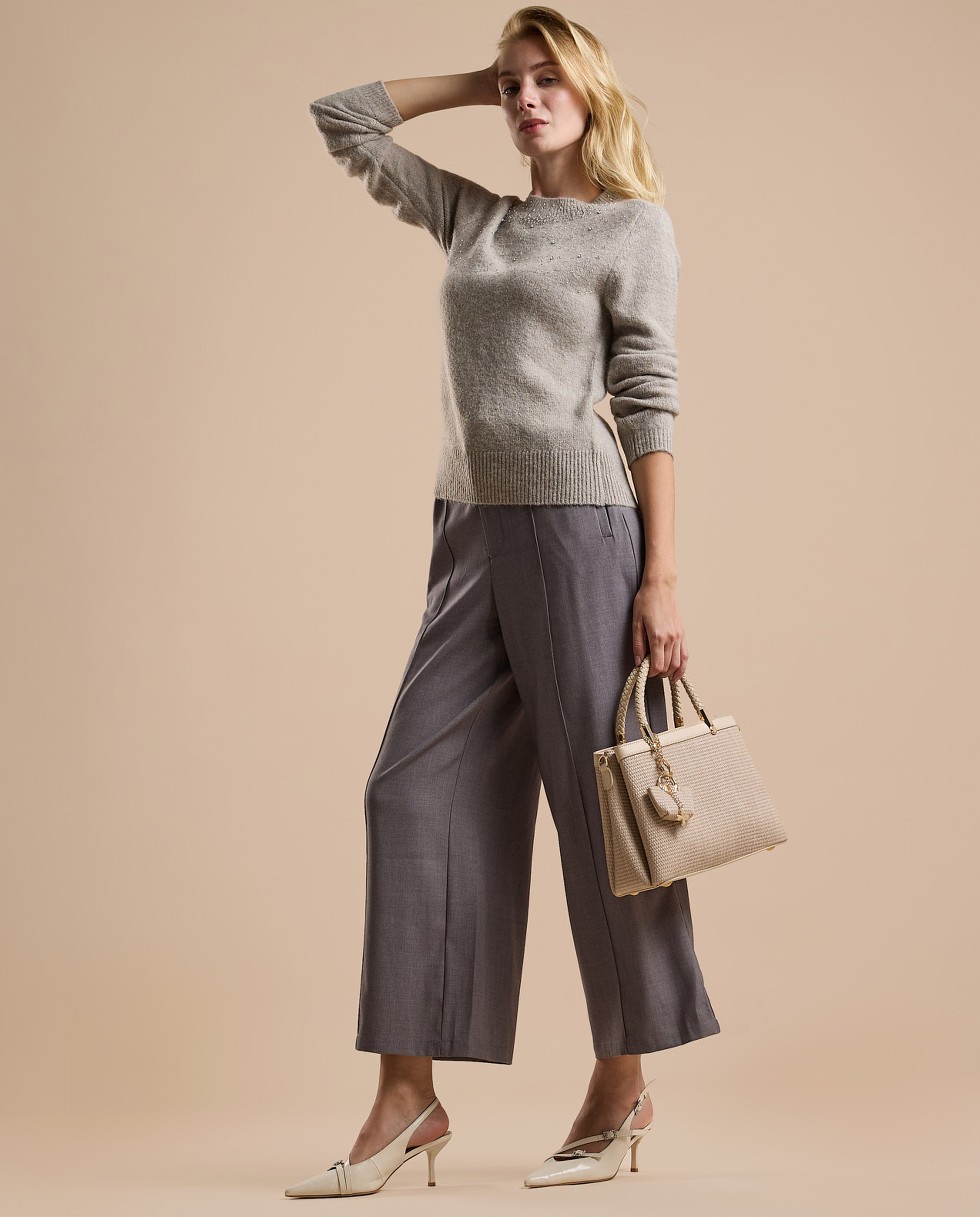 Embellished Sweater with Crew Neck and Long Sleeves