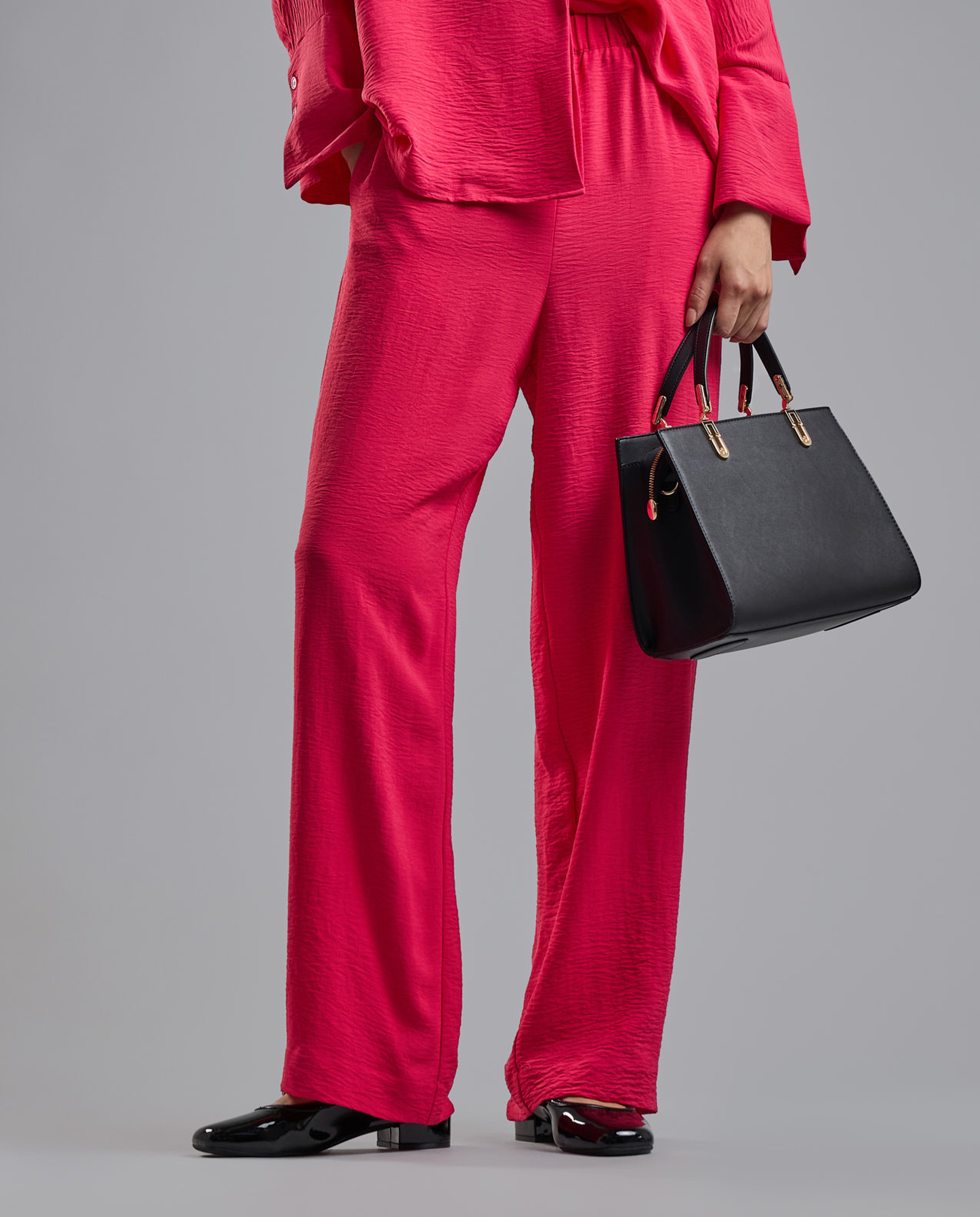 Solid Wide Leg Pants with Drawstring Waist